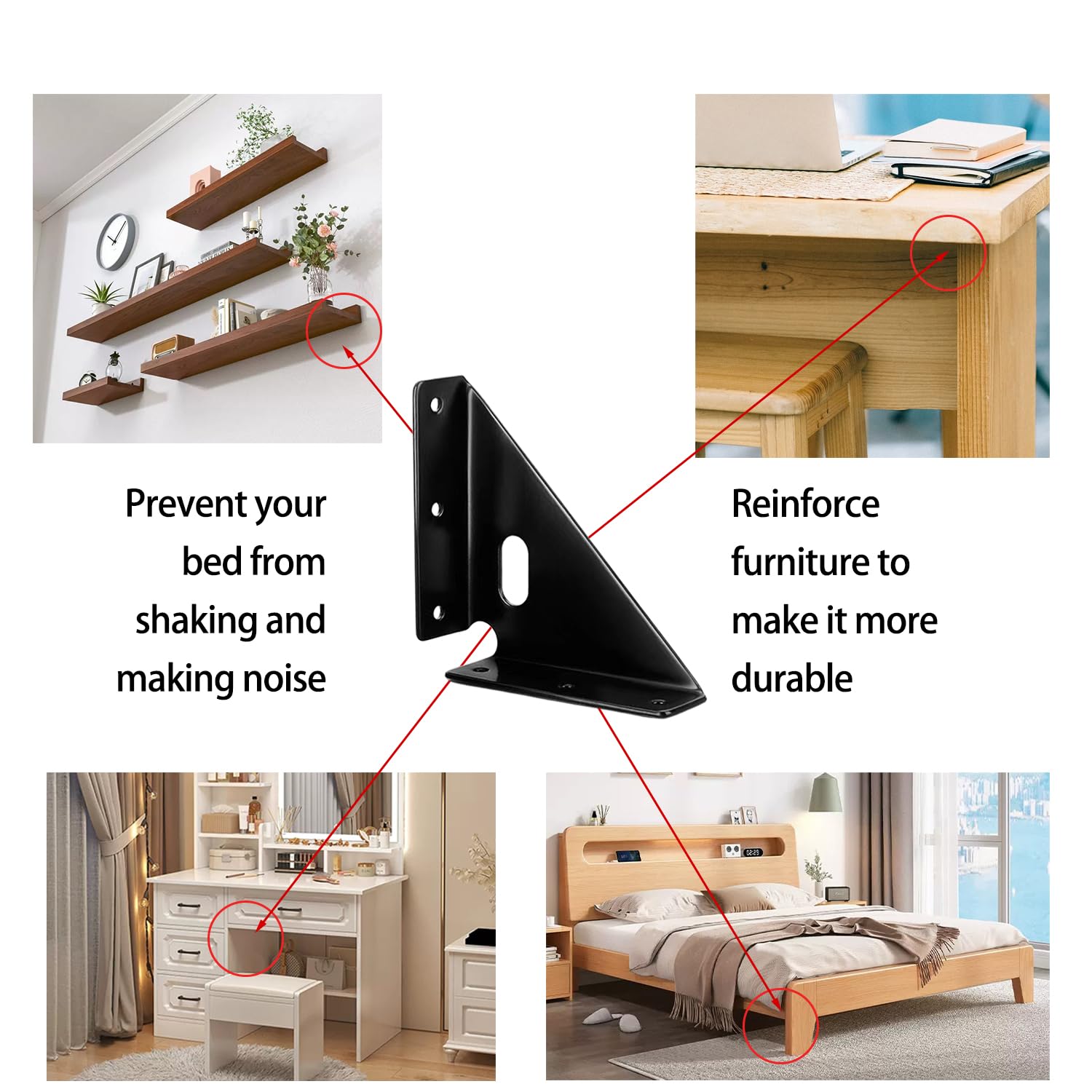 4 Pcs Heavy Duty Gusset Joints, Trapezi Corner Code, Bracket Corner Brace Bracket Fasteners(Black)