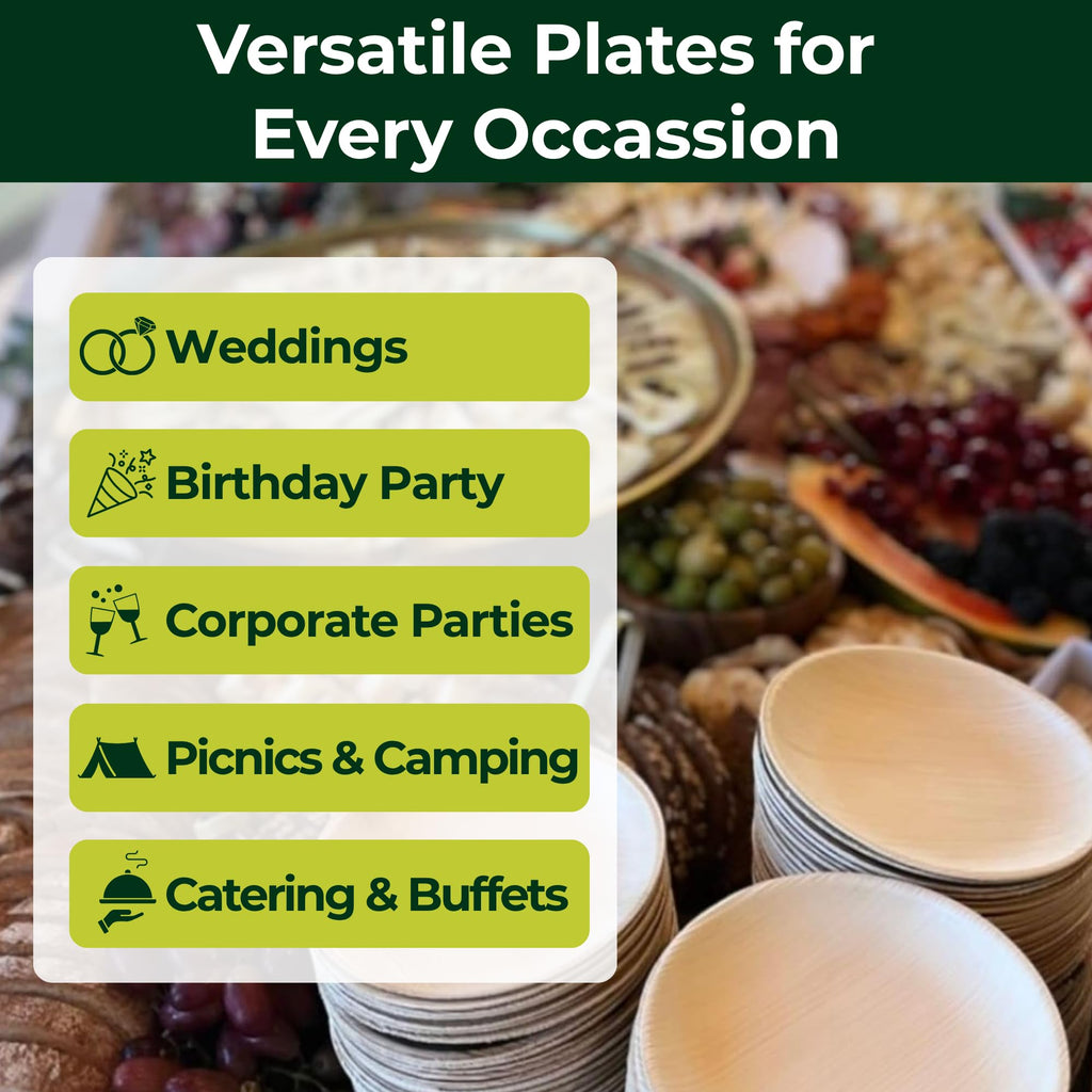 Disposable Small Plates 6" Round (50 Count) | Wood, Bamboo Disposable Plate Look Palm Leaf Plate | Microwavable Dinnerware Set for Appetizer, Dessert, Cake | Alt to Plastic, Heavy Duty Paper Plates