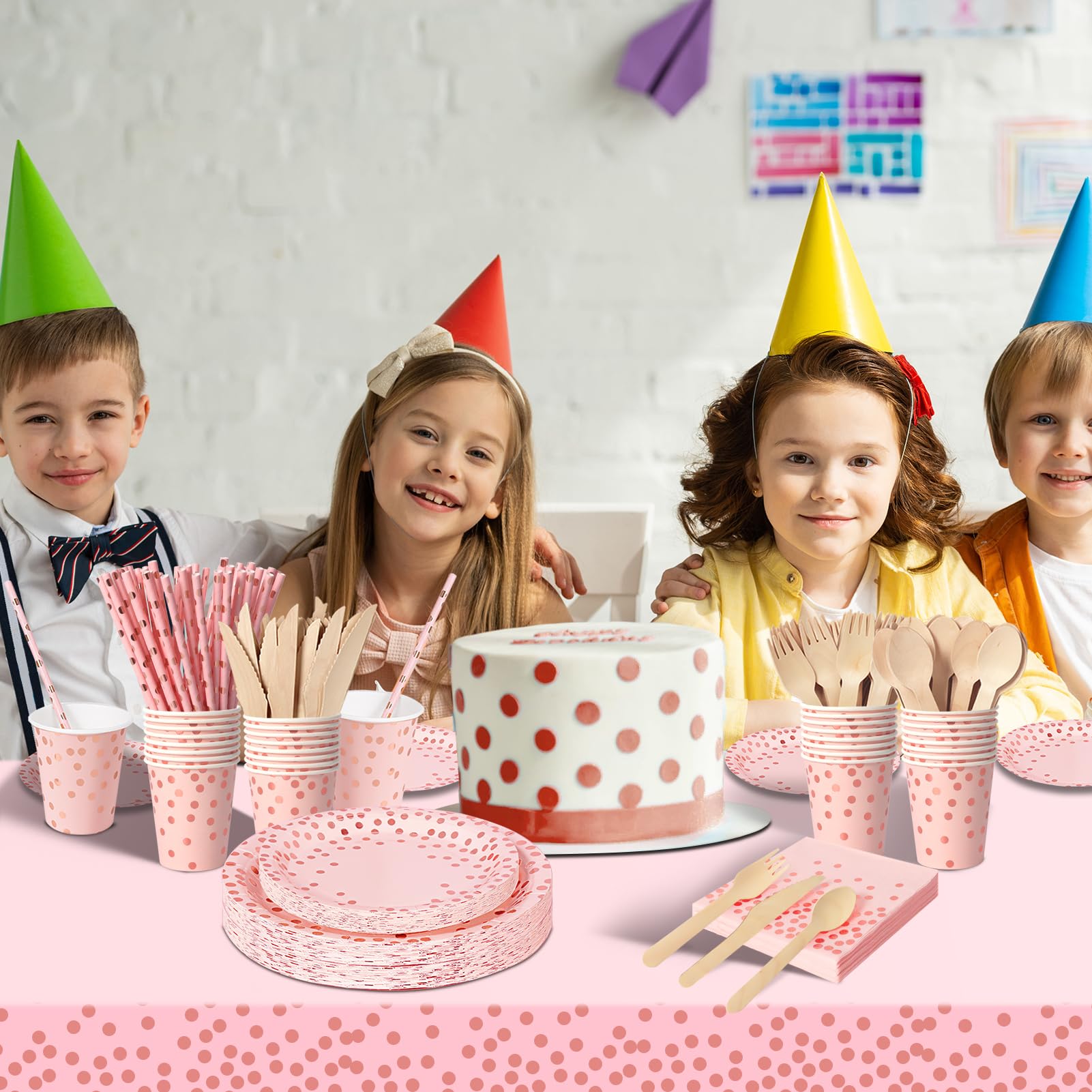 Nkaiso193Pcs Pink and Rose Gold Party Tableware, Party Paper Plates and Cutlery Set Includes Plates Cups Dinnerware Napkins, for Birthday Wedding Babyshower Decorations Supplies-24 Guests
