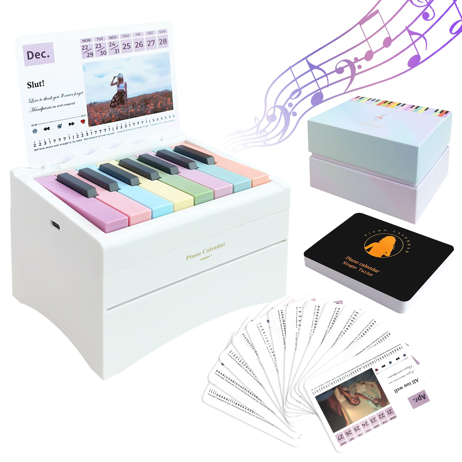 Piano Calendar 2026 Desk Calendar, Playable Piano Desk Calendar 2026, Swift Mini Piano Calendar With 52 Weeks of Music Sheets, Mini Piano Calendar 27 Cards Gifts for T Swift Fans Home Decor - White