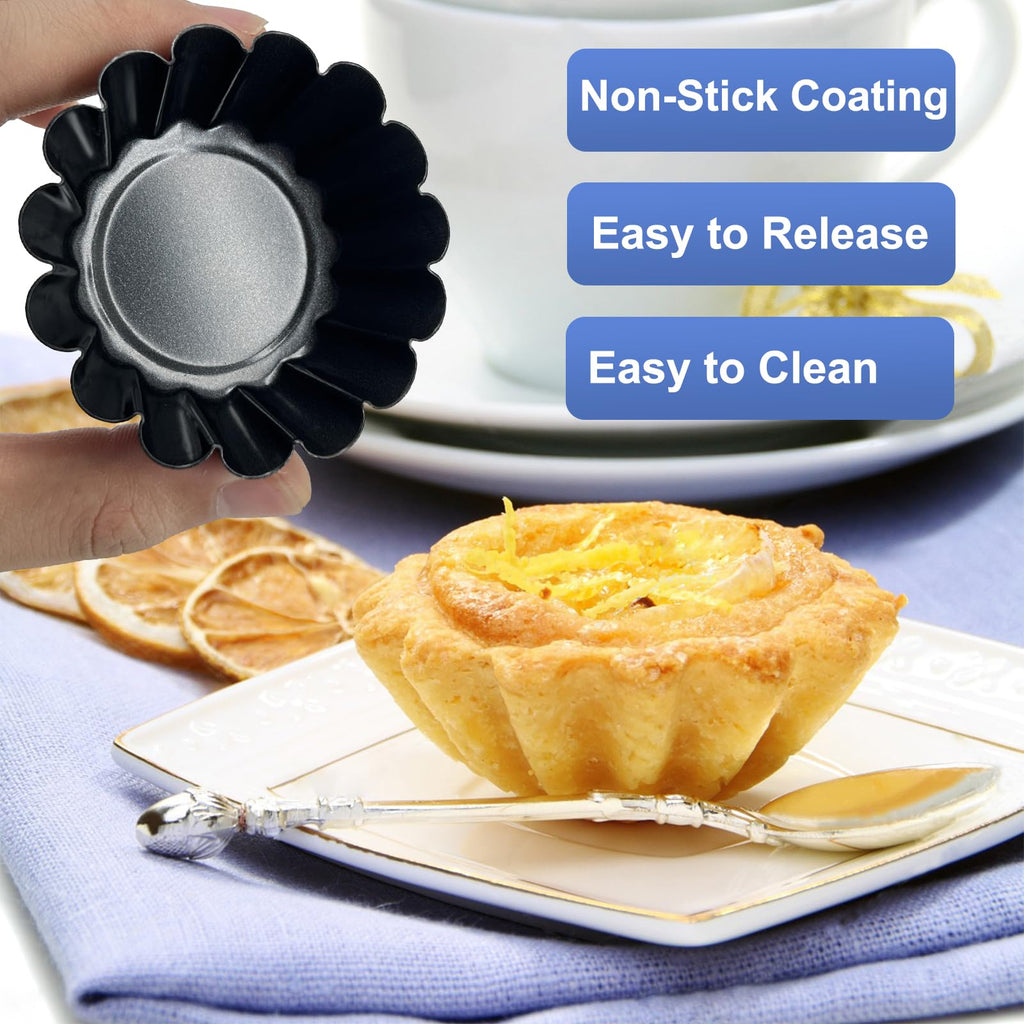 14PCS Egg Tart Molds, Non Stick Mini Tart Pans, 2.6-Inch Fluted Mini Pie Pans for Baking