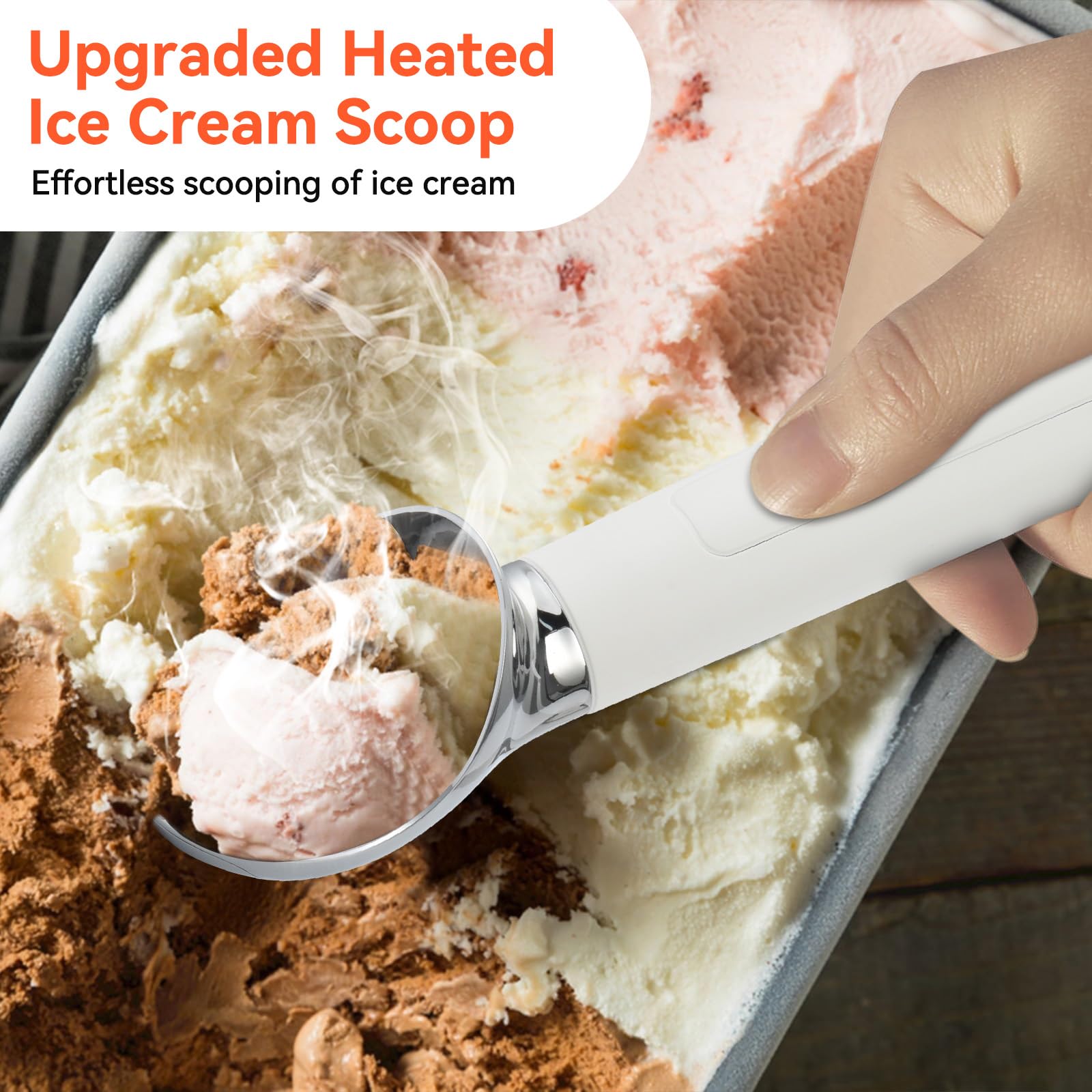 OTraki Heated Ice Cream Scoop, Electric Scooper for Hard Icecream, Heats to 70°C for Hard Ice Cream with LED Display, Waterproof Easy for Seniors
