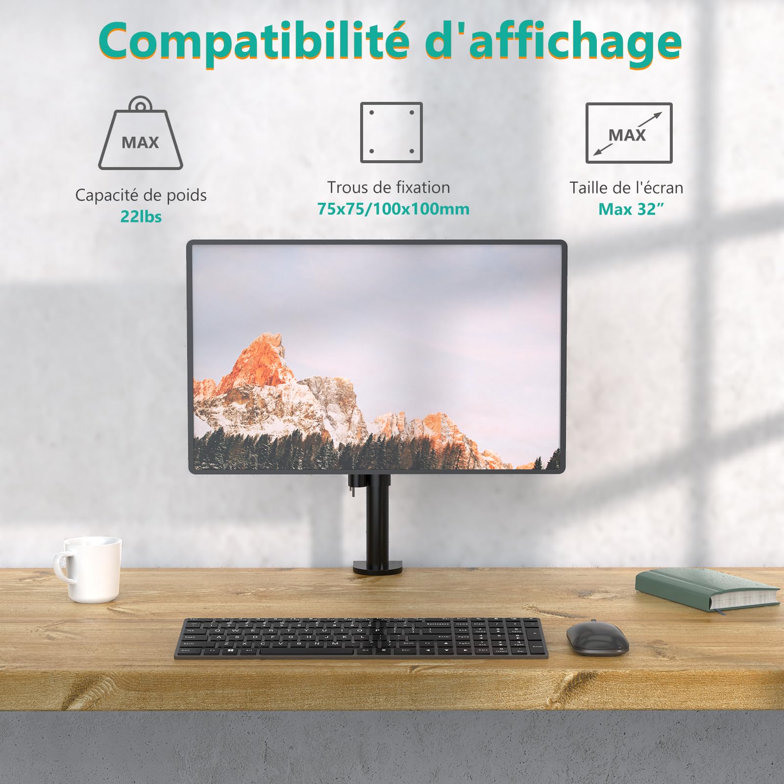 WALI Single Monitor Mount, Single Monitor Arm Desk Mount, Desk Monitors Stand, Holds Screen Up to 32inch, 10kg/22lbs, Adjustable Mount with C-CLAMP Designed for Home Office Application(M001), Black