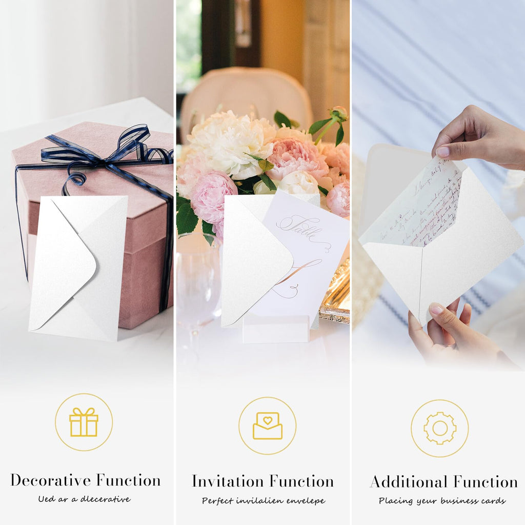 Shimmer Shiny White Envelopes 5.25 x 7.25 inches 100 PCS, Goefun A7 Euro V Flap Envelopes with Gummed Seal for 5 x 7 Cards, Wedding, Baby Showers, Birthday, Graduation