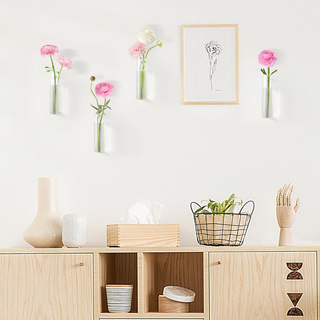 Mkono Propagation Stations Wall Hanging Glass Terrariums Tubes Planter Cylinder Flower Vase for Hydroponic Plants, Bathroom Home Office Living Room Decor, Set of 4