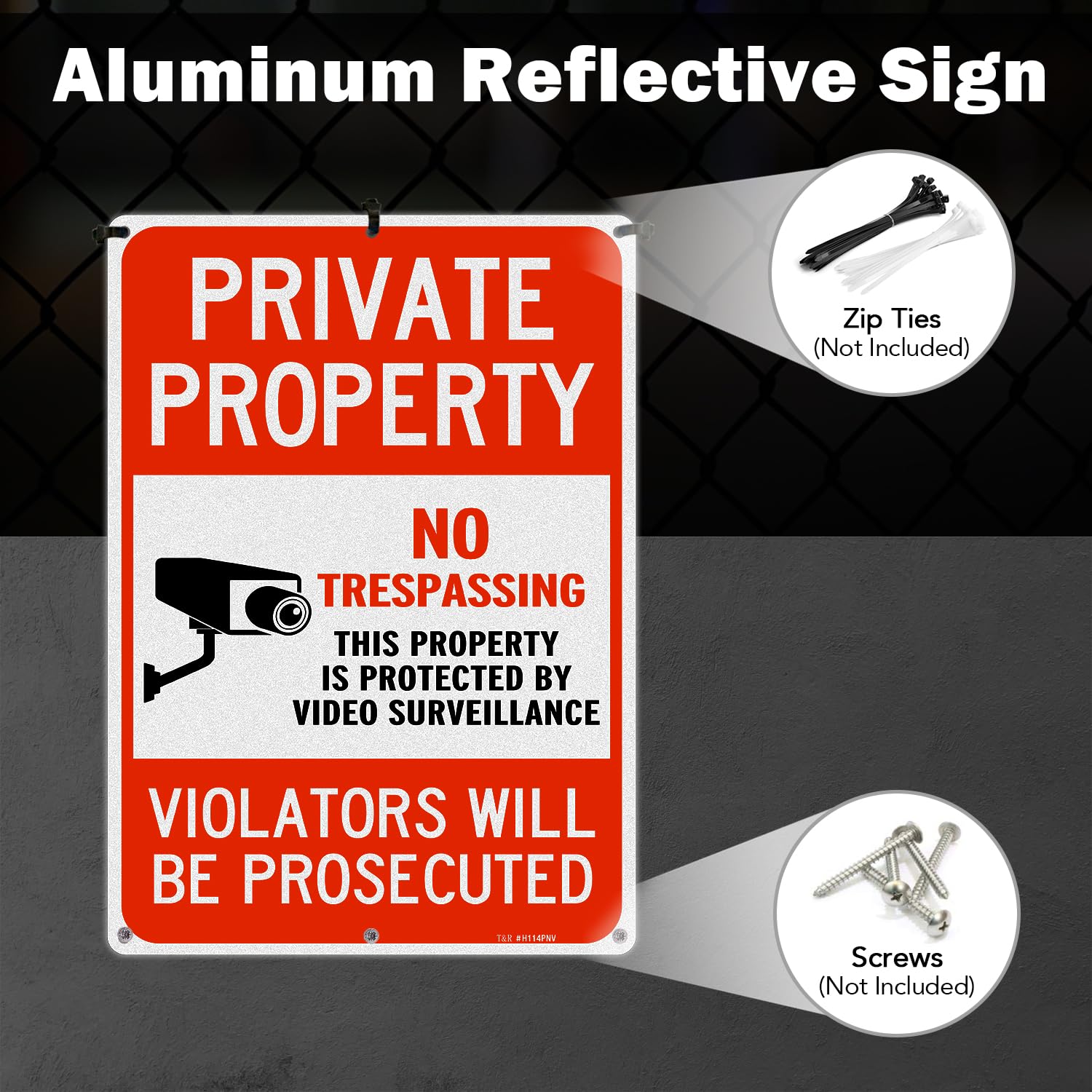 T&R Large No Trespassing Sign Private Property Violators Will Be Prosecuted, Video Surveillance Sign - 2 Pack - 14 x 10 Inches Rust Free .040 Aluminum Reflective, Weather Resistant, Waterproof, Fade