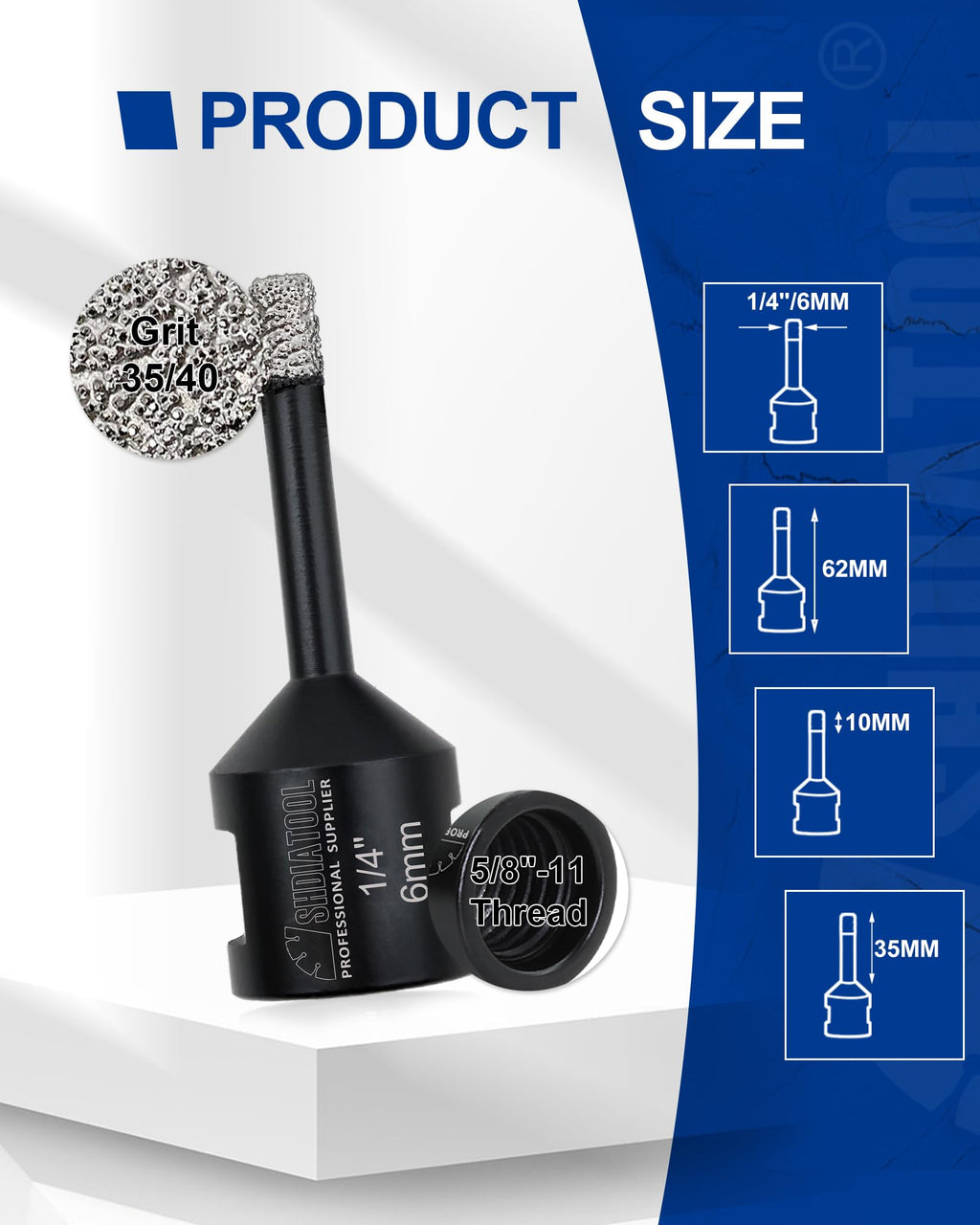 SHDIATOOL Diamond Drill Bits 2PCS 1/4 Inch for Porcelain Ceramic Tile Marble Brick Vacuum Brazed Hole Saw 6mm