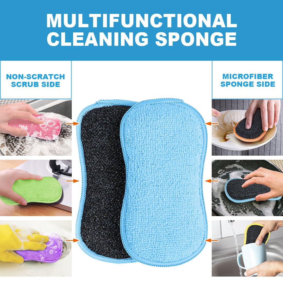 HOMEXCEL 12 Pack Multi-Purpose Scrub Sponges Kitchen, Dish Sponge, Non-Scratch Microfiber Sponge for Efficiently Cleaning Dishes, Pots, and Pans, and More (Multicolor)