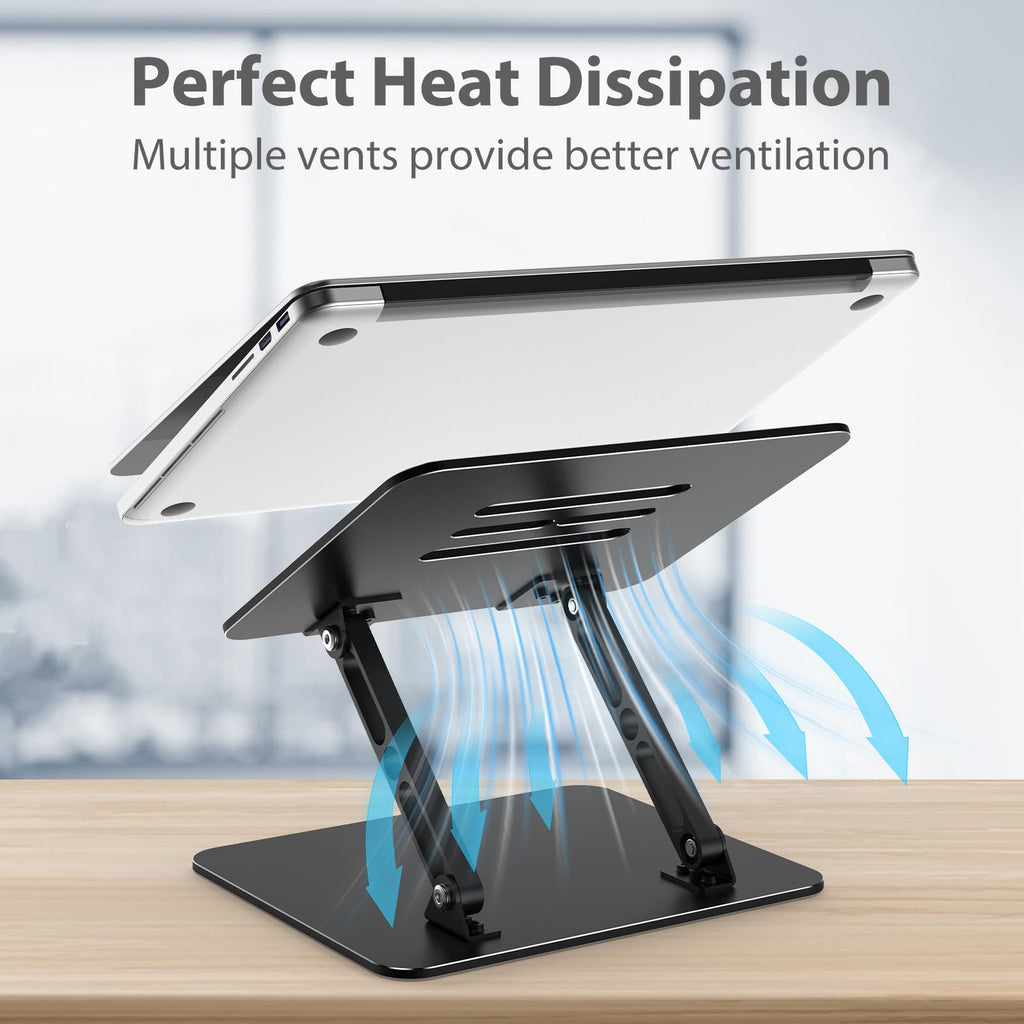 Gogoonike Adjustable Laptop Stand for Desk, Metal Foldable Laptop Riser, Portable Laptop Holder, Ventilated Cooling Computer Notebook Stand Compatible with 10-15.6” Laptops