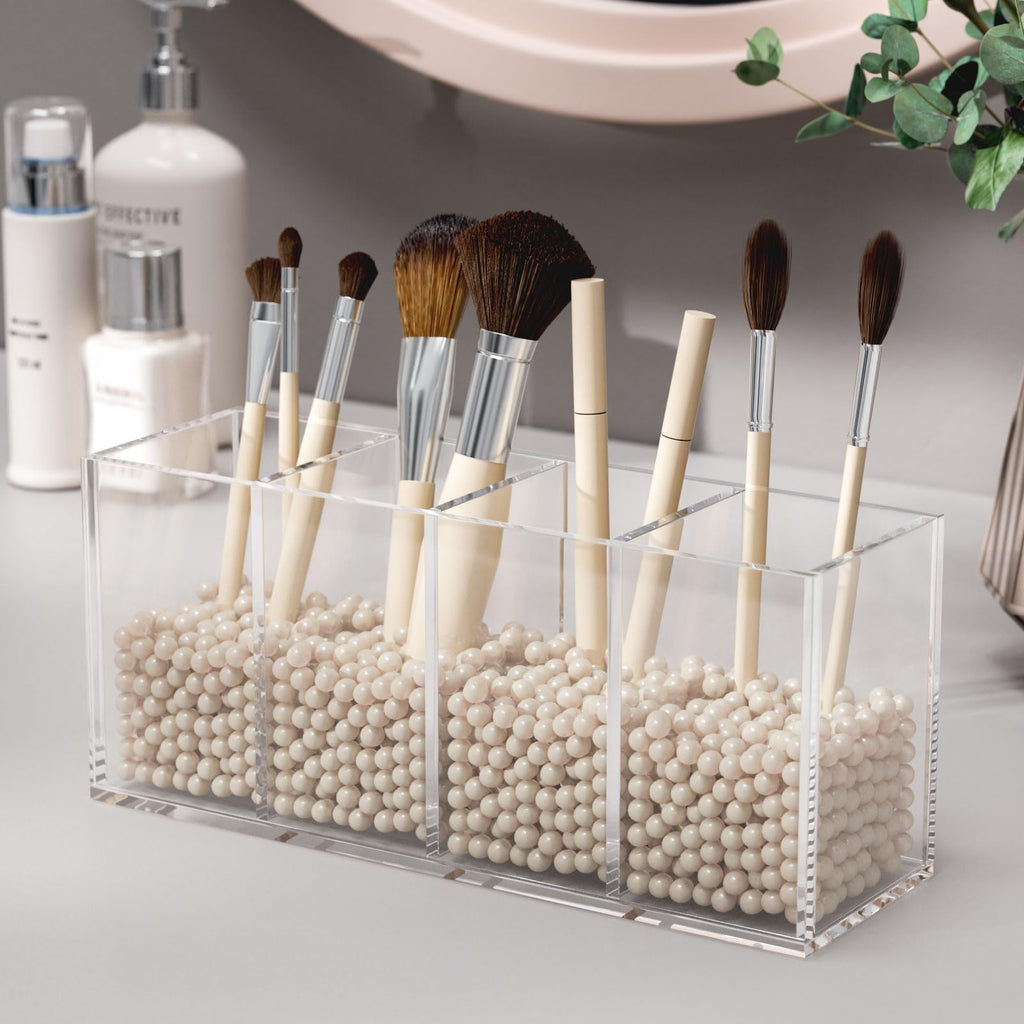 NIUBEE Acrylic Pen Holder 4 Compartments Clear Pencil Organizer for Countertop, Desk, Accessories Storage
