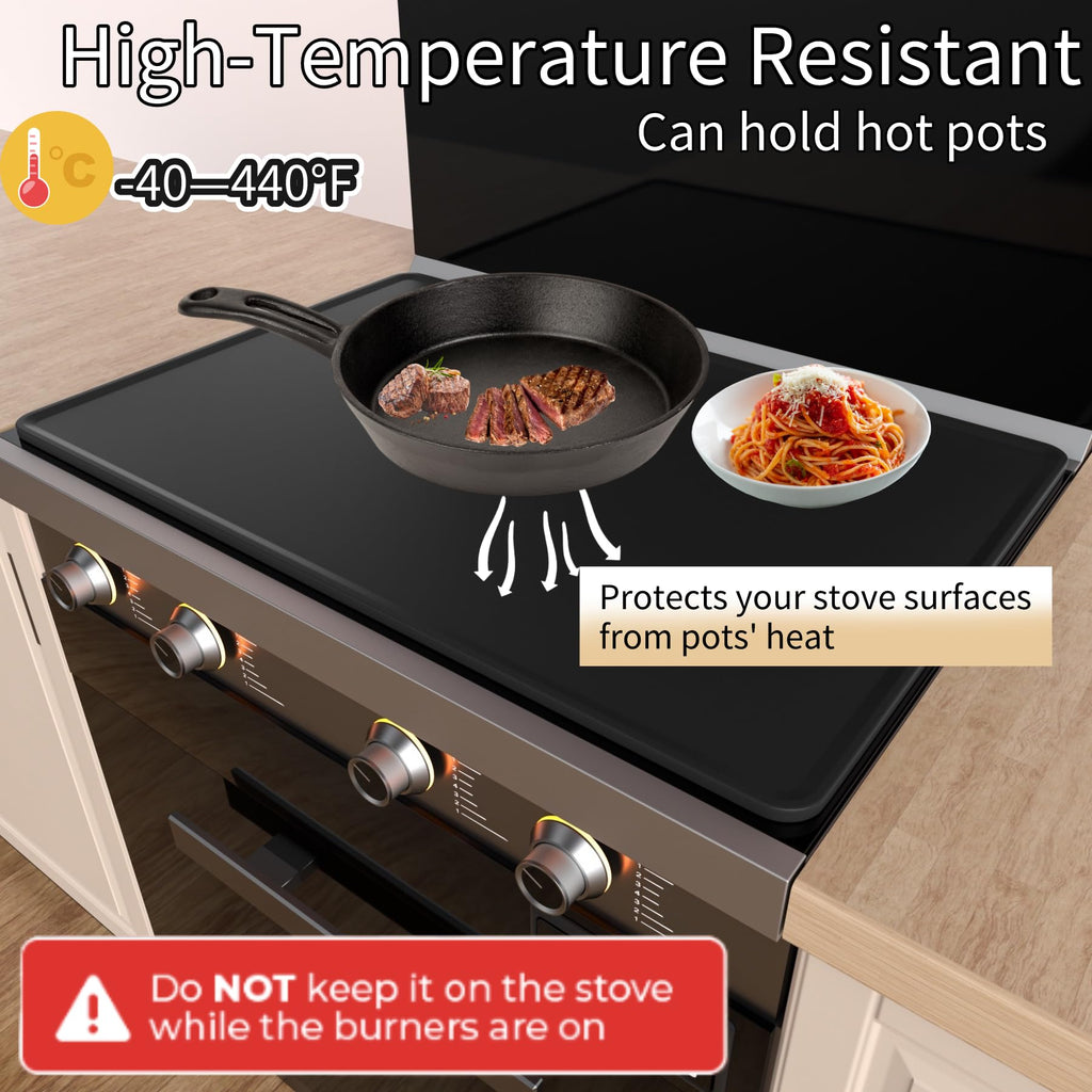 Iycnkok Silicone Stove Top Protector Cover - Upgraded 30" x 21" Cooktop Oven Burner Mat - Glass RV Induction Countertop Protector Dish Drying Mat - Black