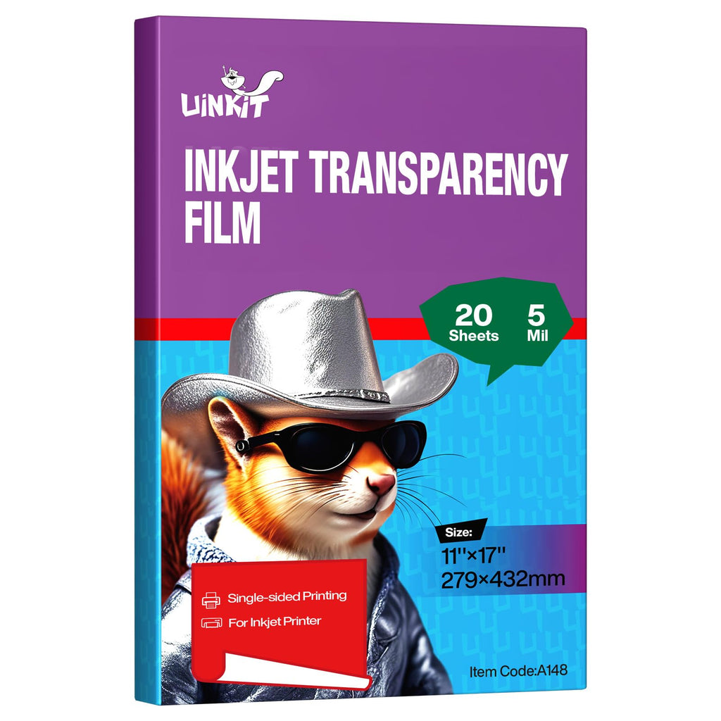 Uinkit Inkjet Printable Transparency Film OHP 20 Sheets 11x17 Overhead Projector Screen Printing Acetate Sheets for Dye Ink Jet Printer Clear Transparent Film(11x17inches-20sheets)