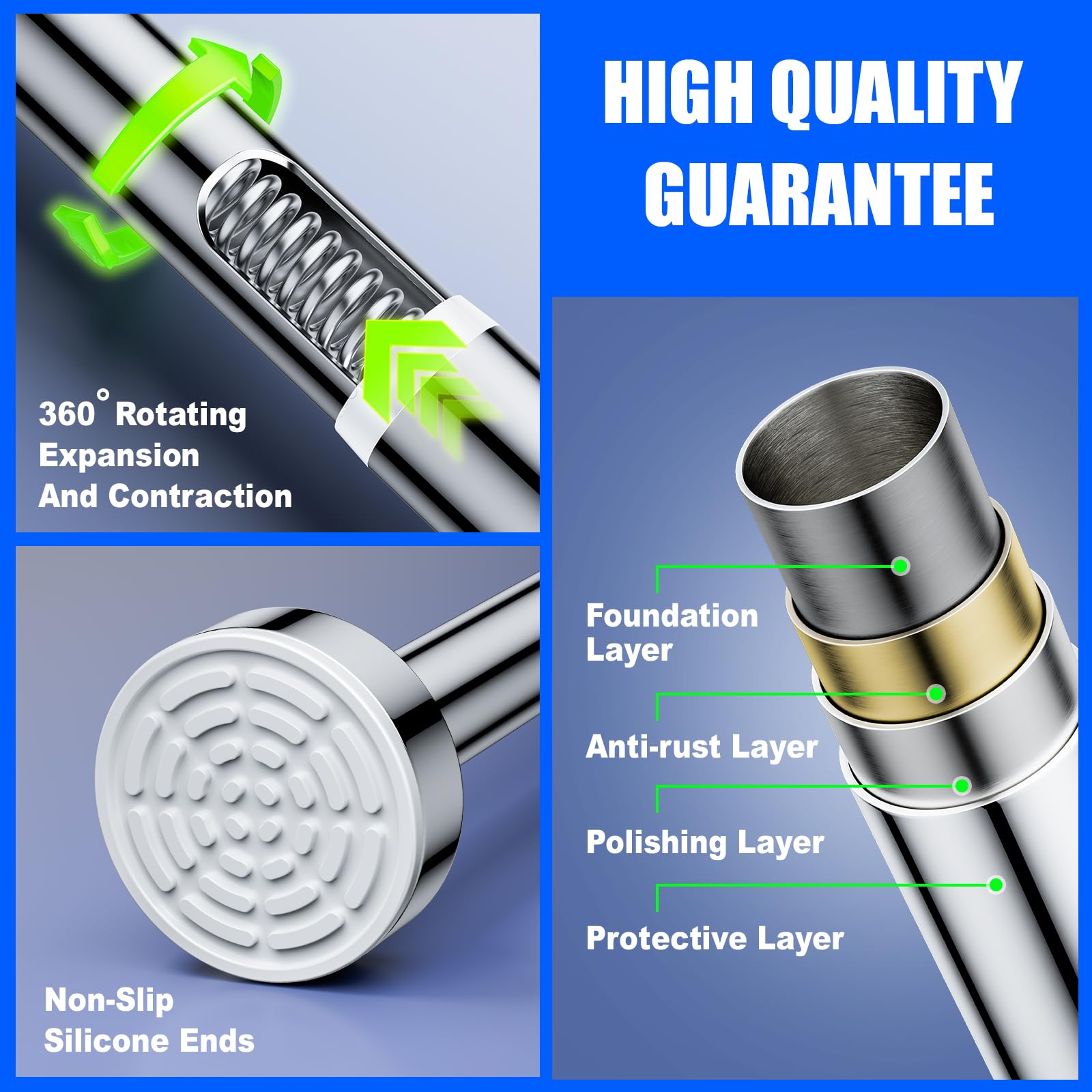 Ausemku Shower Curtain Rod Tension - 32-80 Inch Never Rust Non-Slip Spring Tension Curtain Rod No Drilling Stainless Steel Curtain Rod Use Bathroom Kitchen（Silver）