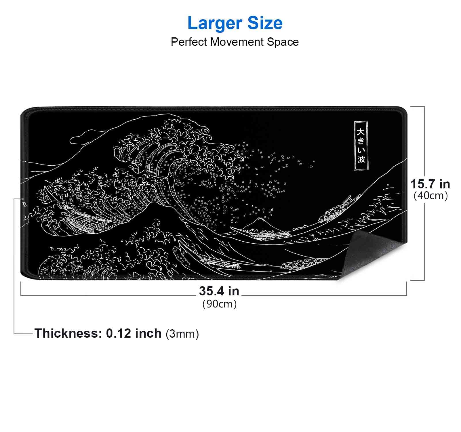 IMAYONDIA Great Wave Japanese Large Mouse Pad (90 x 41 cm) - Anime XXL Game, Extended Kanagawa Extended, Non-Slip Rubber Base, Long Format