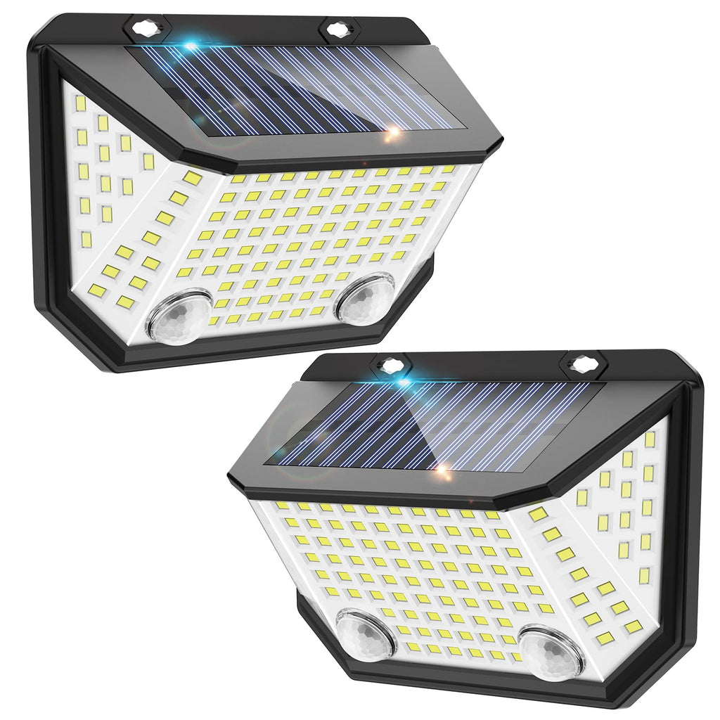 Kasonic Solar Lights Outdoor, 122 LEDs Motion Sensor Lights with 300° Wide Angle, Ultra-Bright Solar Security Wall Lights for Outside Garden Patio Fence Stairway, Cool White-2 Pack