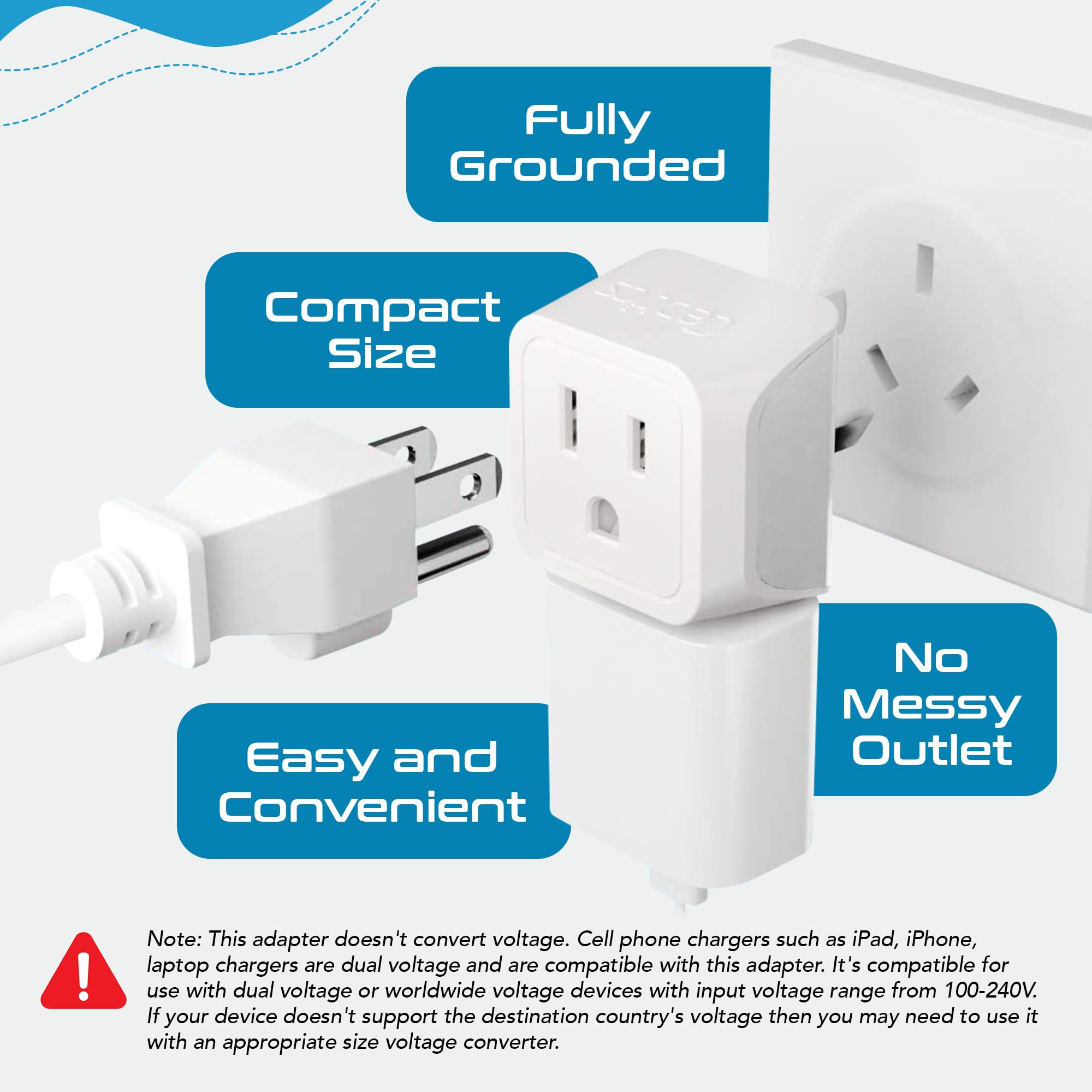 Ceptics Canada to Australia, China Travel Adapter (Type I) - Dual Input - Ultra Compact - Charge your Cell Phone, Laptops, Tablets (CT-16, 3 Pack)