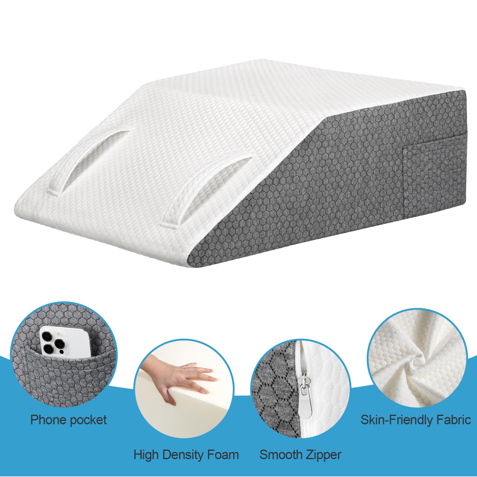 Ceecysaa Leg Elevation Pillow for Bed,20cm Height High-Density Foam Wedge Pillow Leg Rest Elevating,Wedge Pillow for Legs and Sleeping, Flat Top Leg Wedge,Knee Pillow