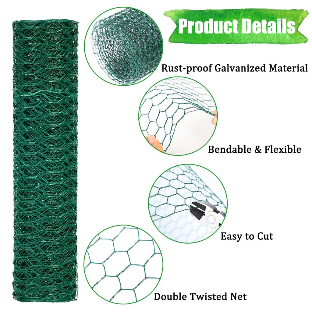 Wonninek Chicken Wire for Floral Arrangements, 16 x 236 Inches Gauge Galvanized Steel Wire Fence Ideal with Zip Ties for Crafting, Garden Protection, Bird Enclosures, Chicken Coops, Poultry Netting
