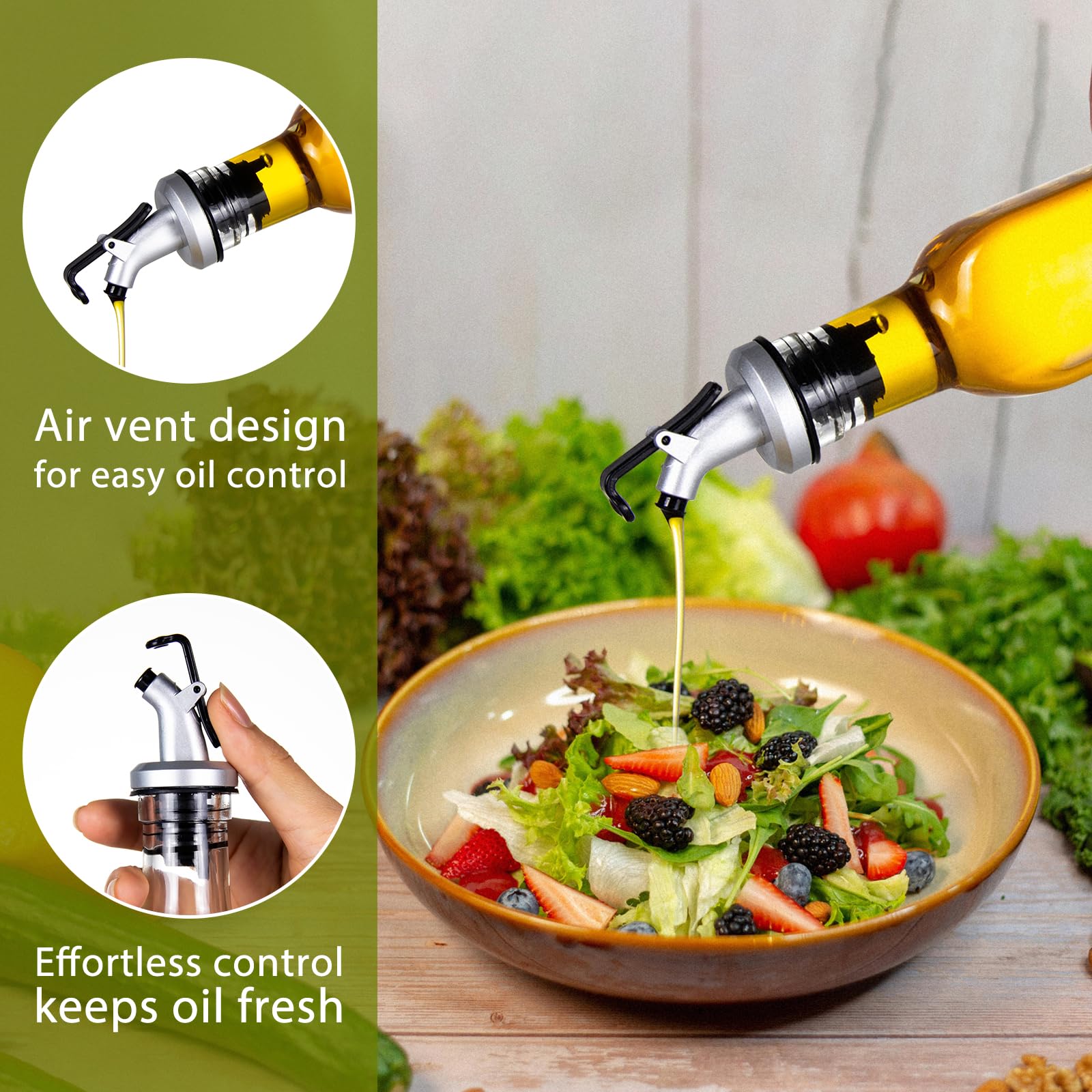 YEBODA 8oz Clear Glass Olive Oil Dispenser Bottles, and Vinegar Cruet Bottle Includes Pourers, Funnel Labels, Cooking Container for Kitchen 6 Pack