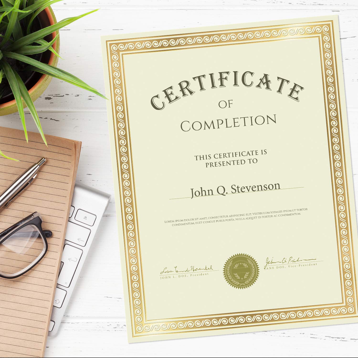 Sweetzer & Orange Plain Certificate Paper for Awards. Set of 50x, 180gsm Gold Border Achievement Certificates for Graduation Diploma, Employee of The Month, Diploma of Completion or Sports Victory