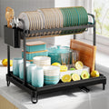 Sakugi Dish Drying Rack - Stainless Steel Dish Rack for Kitchen Counter, 2-Tier Kitchen Organizers and Storage Rack with Drainboard and Cutlery Holder, X-Large, Black