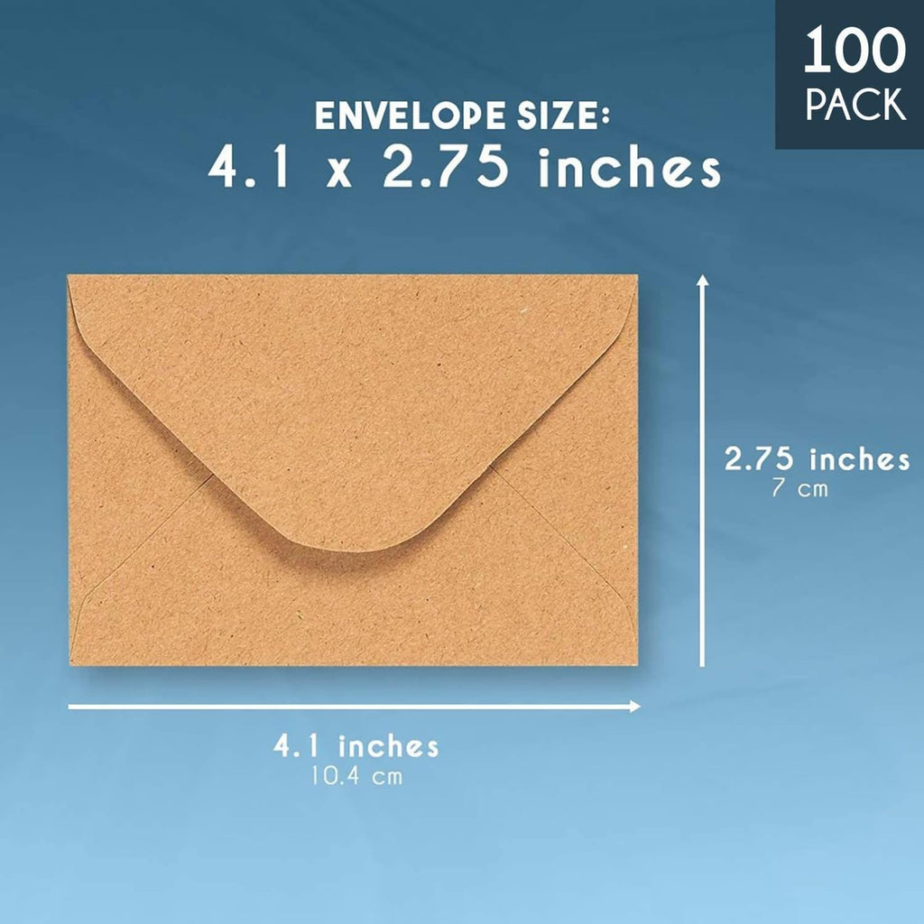 100 Count Mini Gift Card Envelopes Bulk - Brown Kraft Paper Envelopes for Business Card, Wedding RSVP, Birthday, Holiday Gift Cards (4.1x2.75 in)
