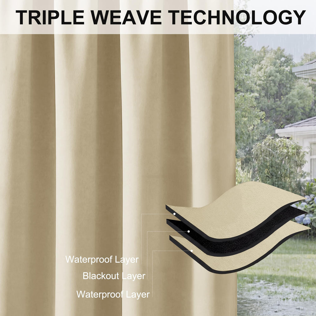 RYB HOME Outdoor Patio Curtain - Pergola Drape Indoor Outdoor Waterproof Curtains, Grommet Drape Blackout for Pavilion Gazebo Porch Door, 1 Panel, 52 inches Wide x 84 inches Long, Biscotti Beige