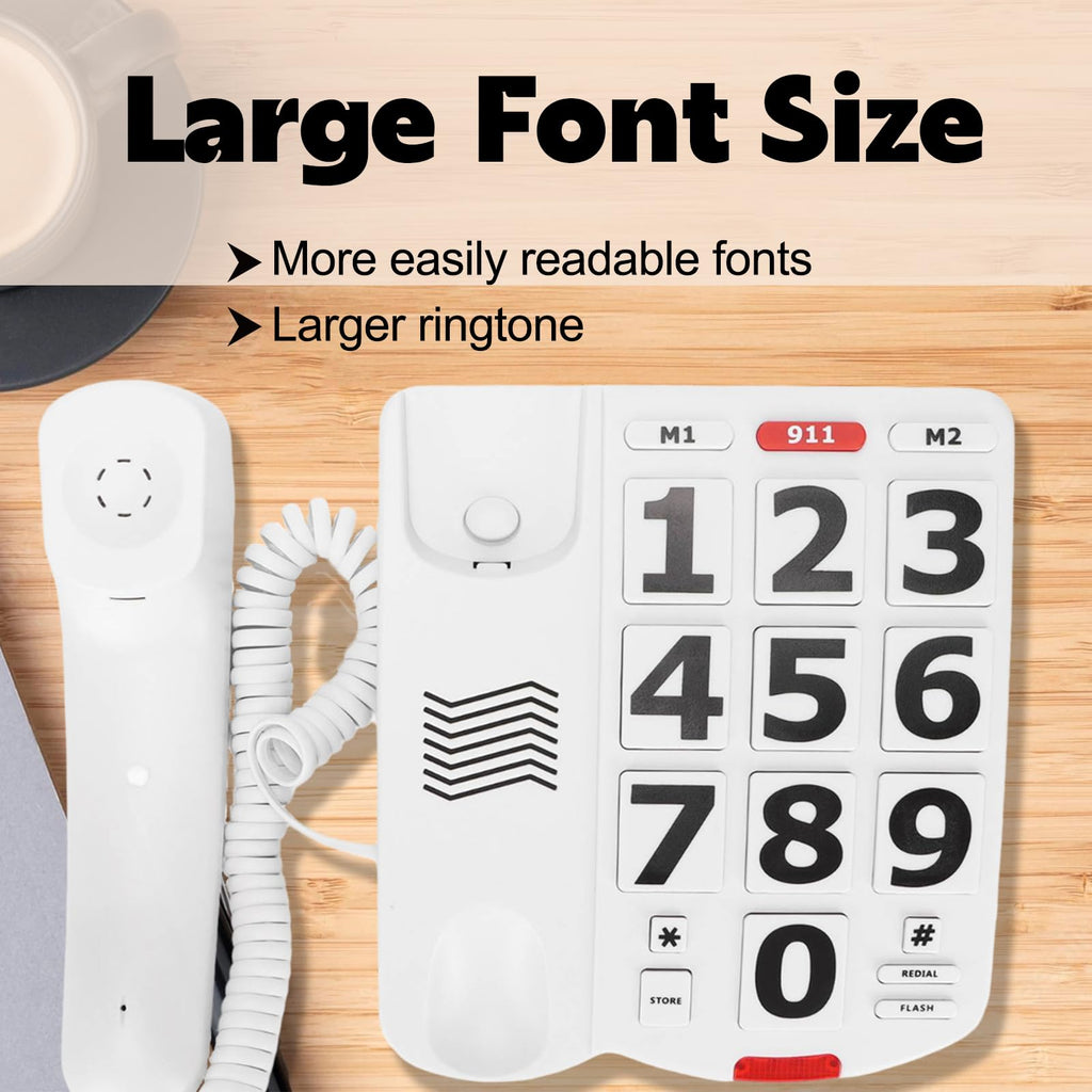 Corded Phone, Big Button Senior Landline Phones for Impaired Hearing and Vision, Ringer, Desktop Fixed Telephone for Home, Office