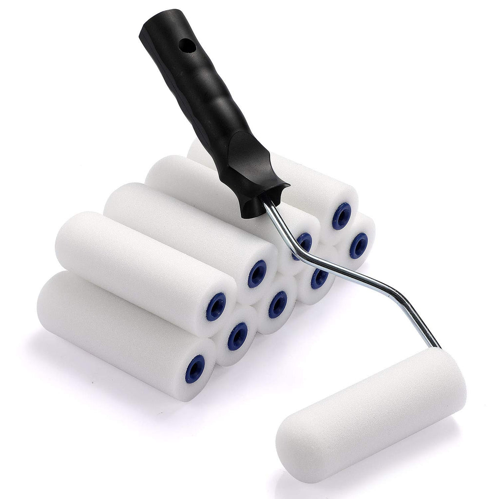 Foam Paint Roller, Roller Frame with 4-Inch Mini Paint Roller Cover Refills with Foam-Covered Ends, High-Density Foam Paint Tray Set for Room Home Repair Mini Paint Kits(12 Piece)