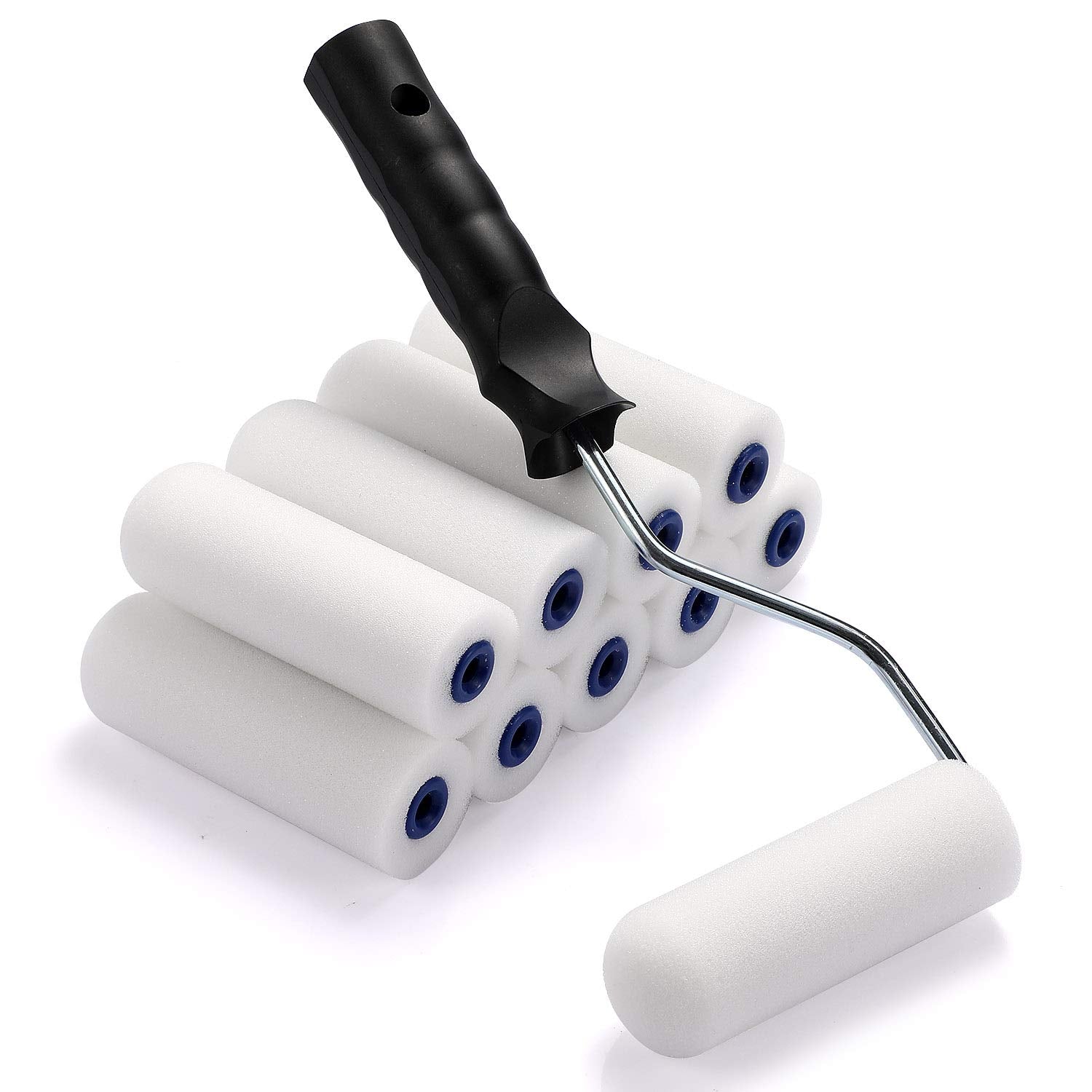 Foam Paint Roller, Roller Frame with 4-Inch Mini Paint Roller Cover Refills with Foam-Covered Ends, High-Density Foam Paint Tray Set for Room Home Repair Mini Paint Kits(12 Piece)
