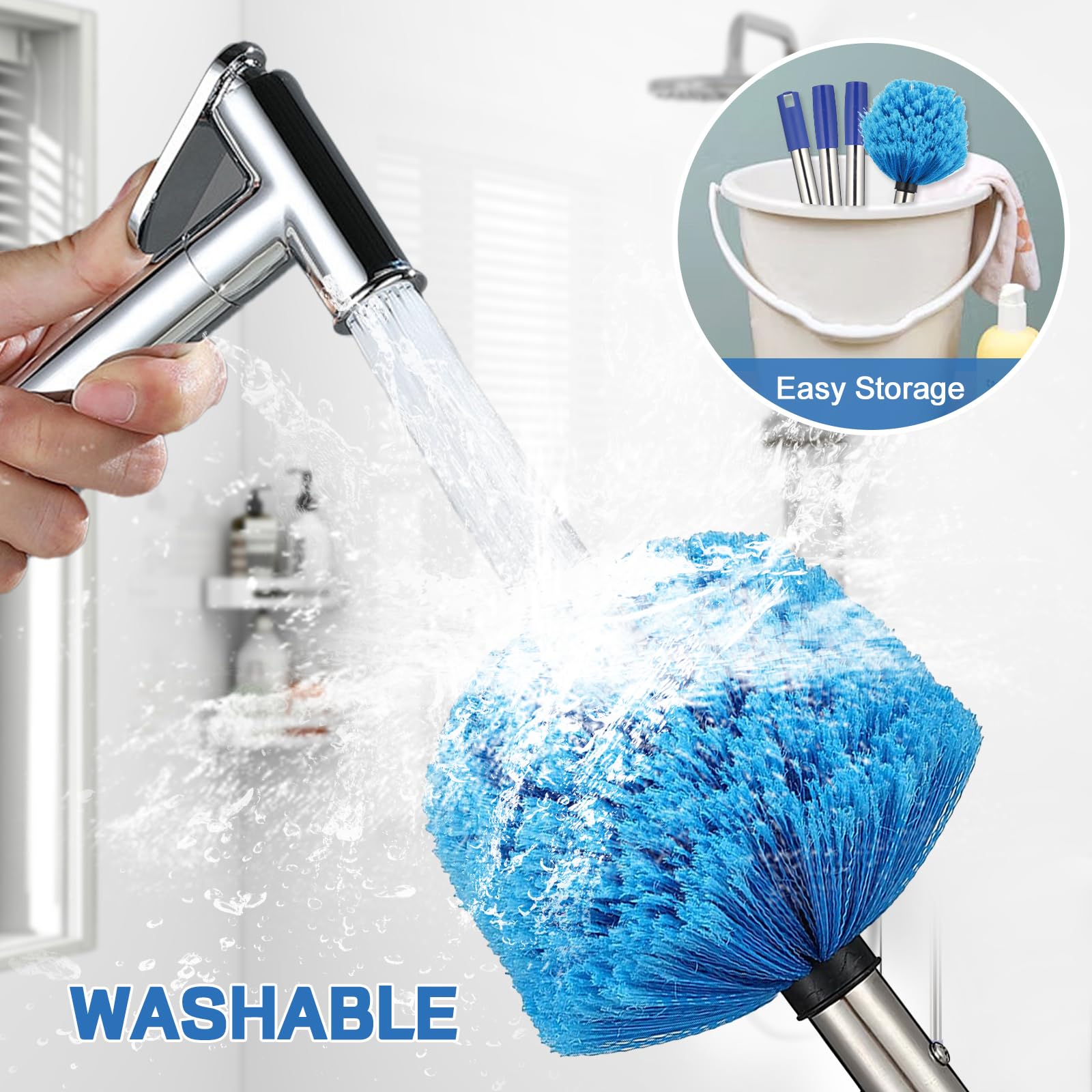 CALCHELE 10FT Spider Web Brush with Pole, Stainless Steel Pole Ceiling Fan Duster for Outdoor Indoor Cleaning