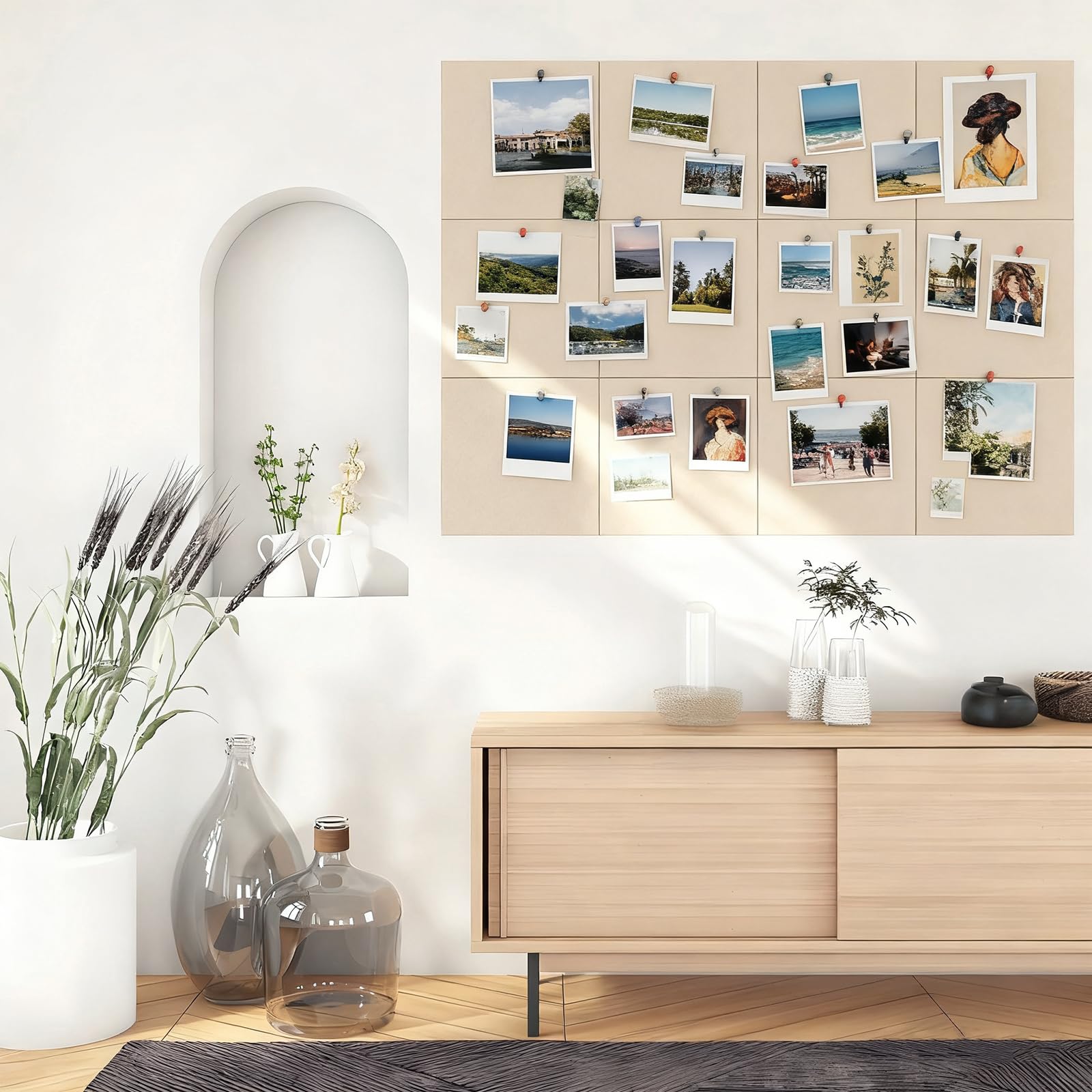 Large Felt Bulletin Board, 36" x 24" Cork Board Alternative 6 Pack Felt Wall Tiles Bulletin Board with 40 Safe Removable Adhesive Tabs, Wall Tiles Tack Push Pin Boards for Home Office Classroom