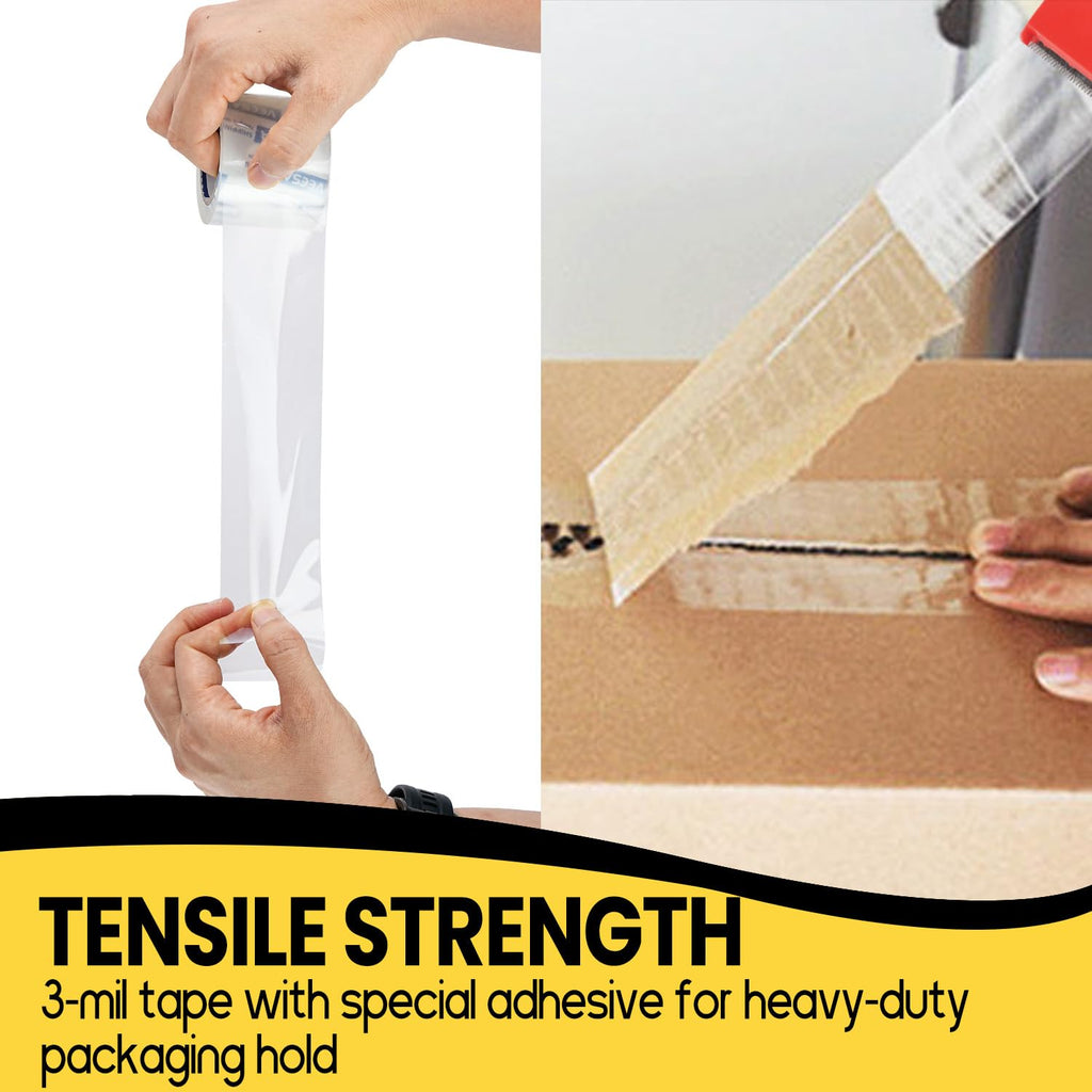 Packaging Tape with Dispenser, Strong Adhesive, 12 Rolls Clear Shipping Tapes, Heavy Duty Packing Tape for Shipping, Moving & Storing, 1.88" x 22.2 yd, 1.5" Core