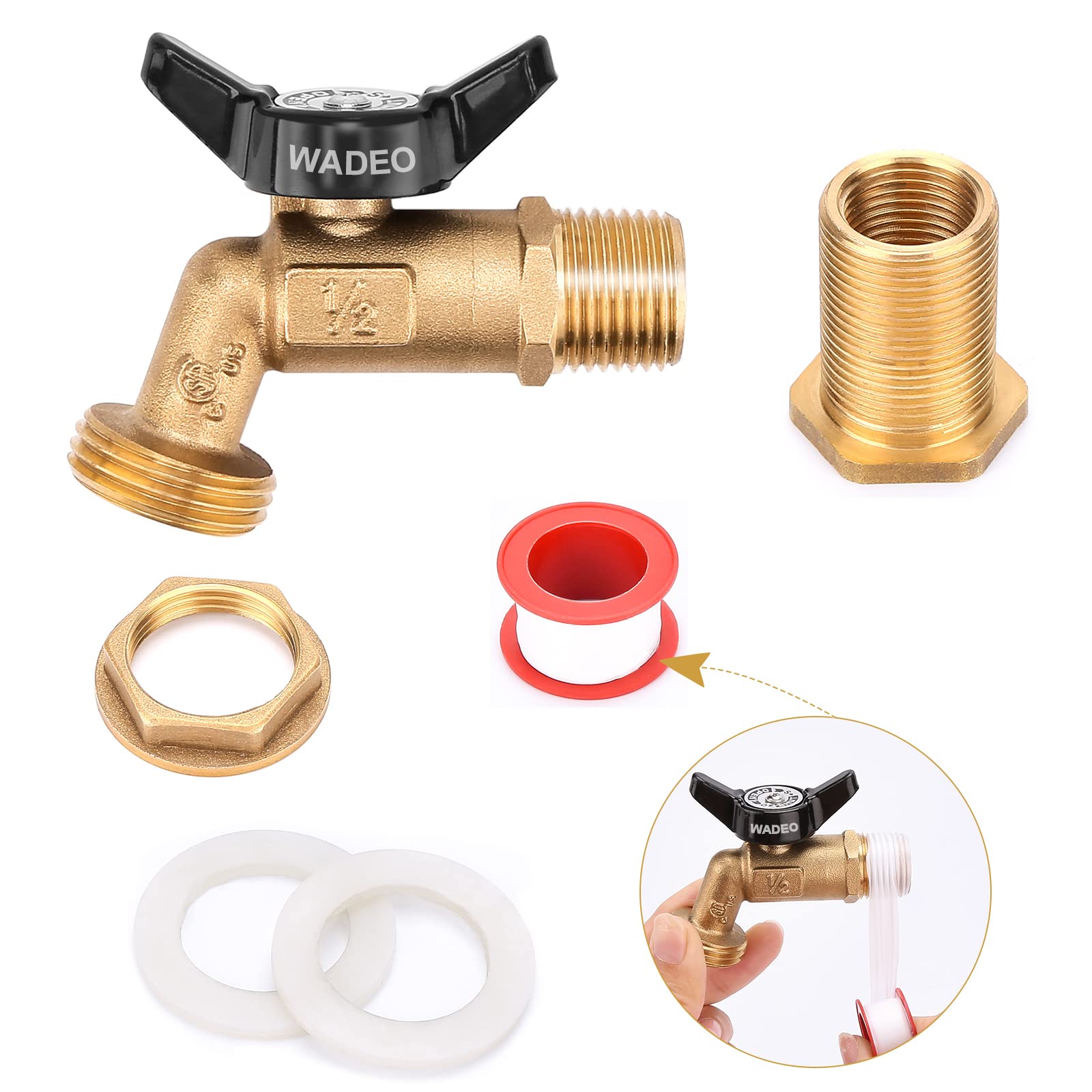 WADEO Rain Barrel Spigot Kit Brass Rain Barrel Quarter Turn Ball Valve Spigot with Bulkhead Fitting Black