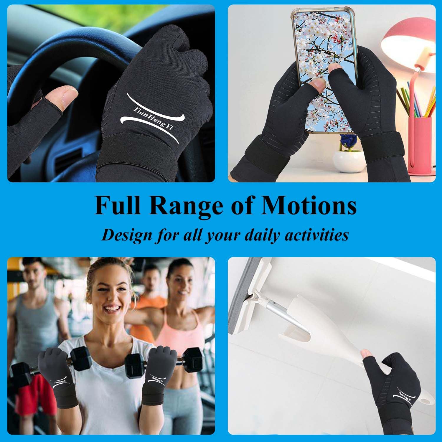 2 Pairs Copper Arthritis Gloves for Women Men, Fingerless Compression Gloves Relieve Hand Pain, Typing Gloves for Arthritis, Carpal Tunnel, Tendonitis, RSI with Adjustable Wrist Strap (Small/Medium)