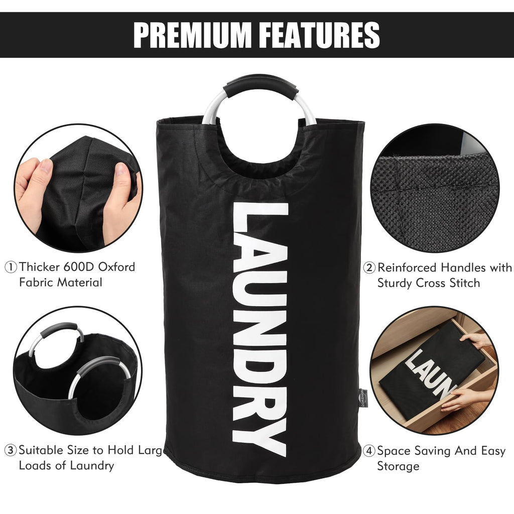DOKEHOM 125L X-Large Collapsible Washing Laundry Basket Bag (7 Colors) for Bedroom, Fabric (Black, XL)