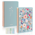 Aesthetic Spiral Notebook Set of 2 For Women - Artistic flower 6.5" x 8.3" College Ruled Notebook With Large Pockets And Lined Pages -Boost Productivity at Work or School