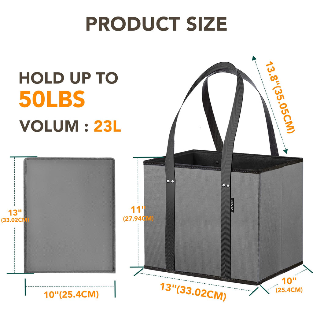 BURVAGY 4 Pack Reusable Grocery Bags - Heavy Duty Reusable Shopping Bags with Box Shape to Stand Up, Stay Open, Fold Flat - Foldable Grocery Tote Bag with Long Handles & Reinforced Bottom Grey