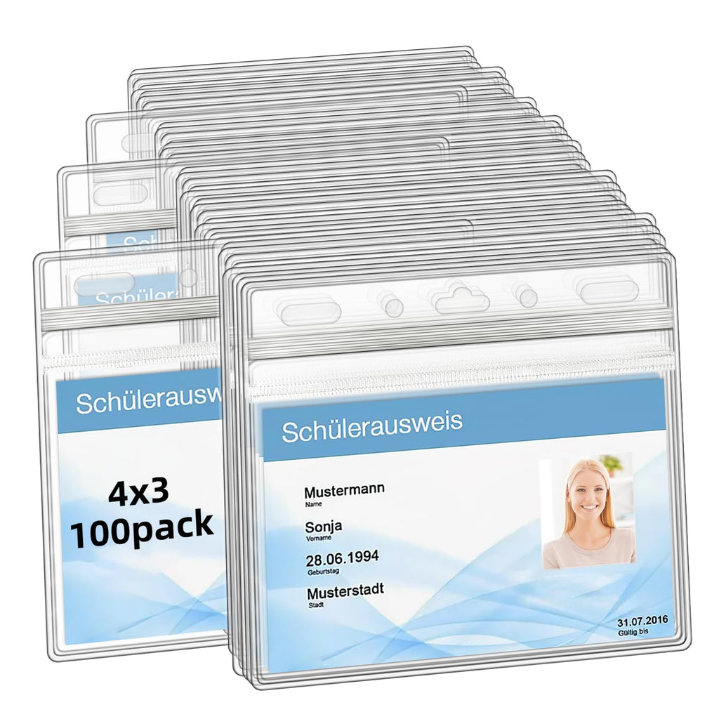 Mositear Horizontal ID Badge Holders with Soft Edge (Sealable Fits 4 x3 Inch Insert) (100 Pack), Waterproof ID Card Holder, Name Tag Holder, name badge holders, Zipper Plastic Badge Holder