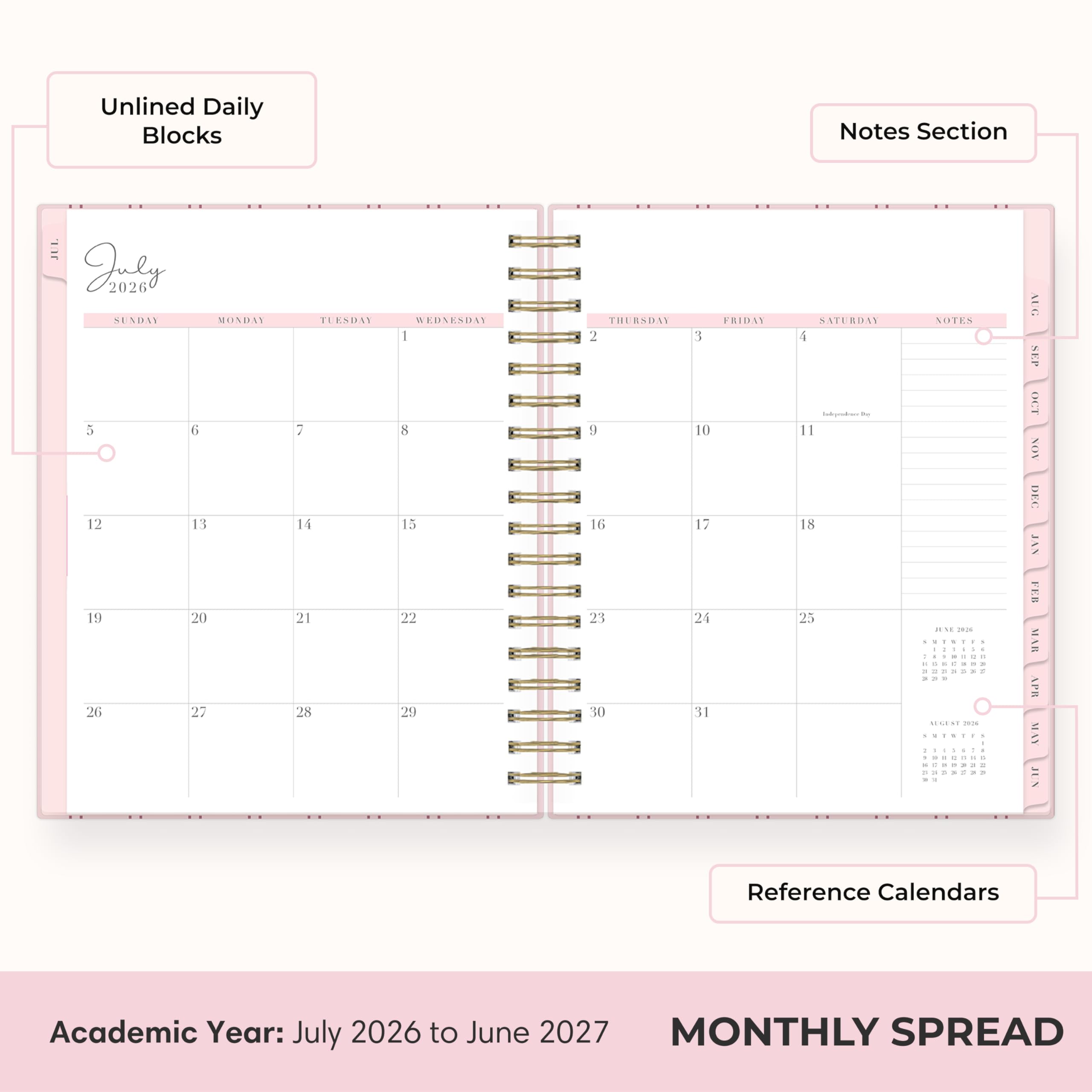 Blue Sky Rachel Parcell 2026-2027 Daily and Monthly Academic Year Planner Calendar, July 2026 - June 2027, 7" x 9", Laminated Cover, Wirebound, Laminated Tabs, Storage Pocket, Includes Stickers, Laine