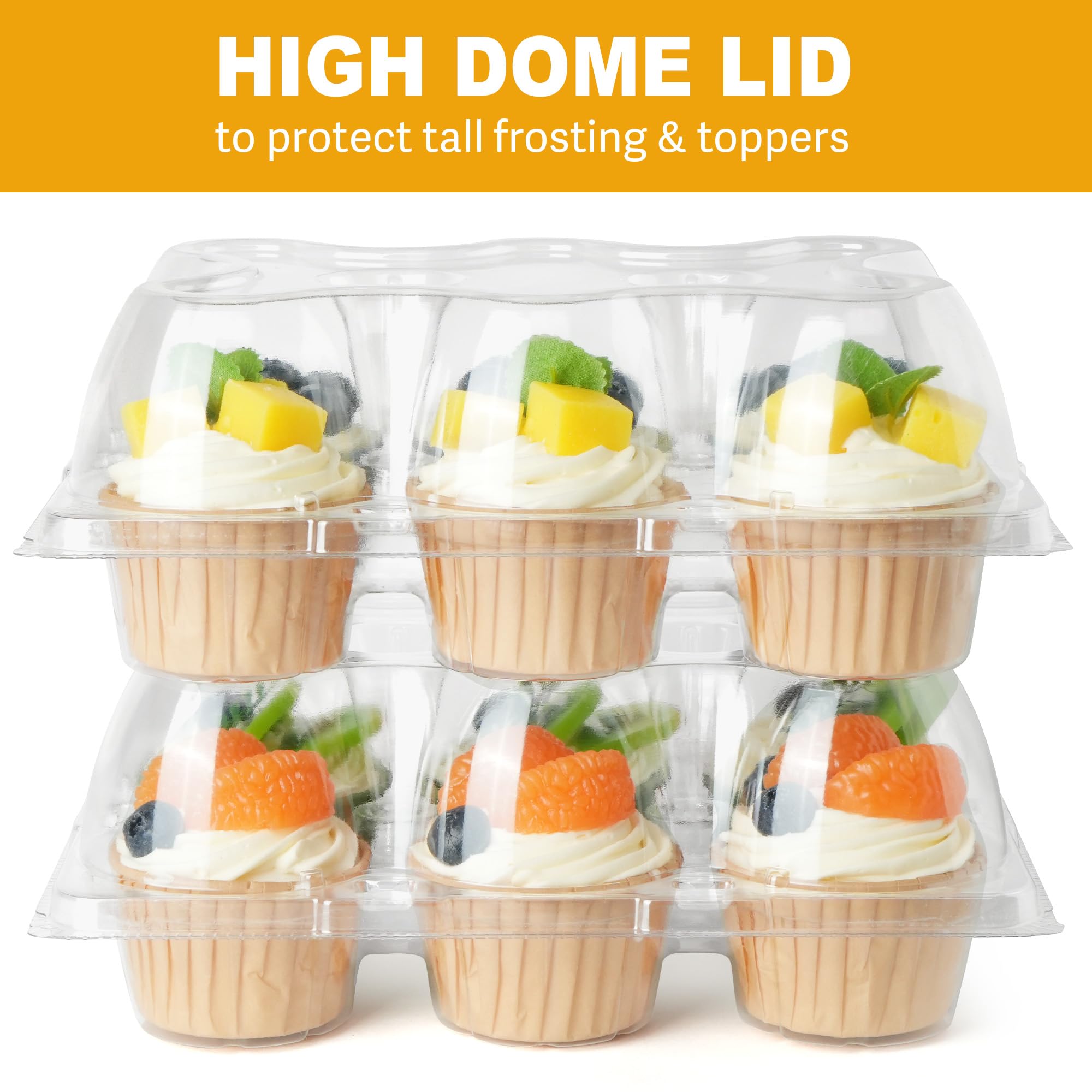LotFancy Cupcake Containers 6 Count, 40 Sets, Half Dozen Clear Cupcake Boxes, Plastic Muffin Holders with Detachable Tall Dome Lid, Disposable Cupcake Carriers, BPA Free, Standard Size