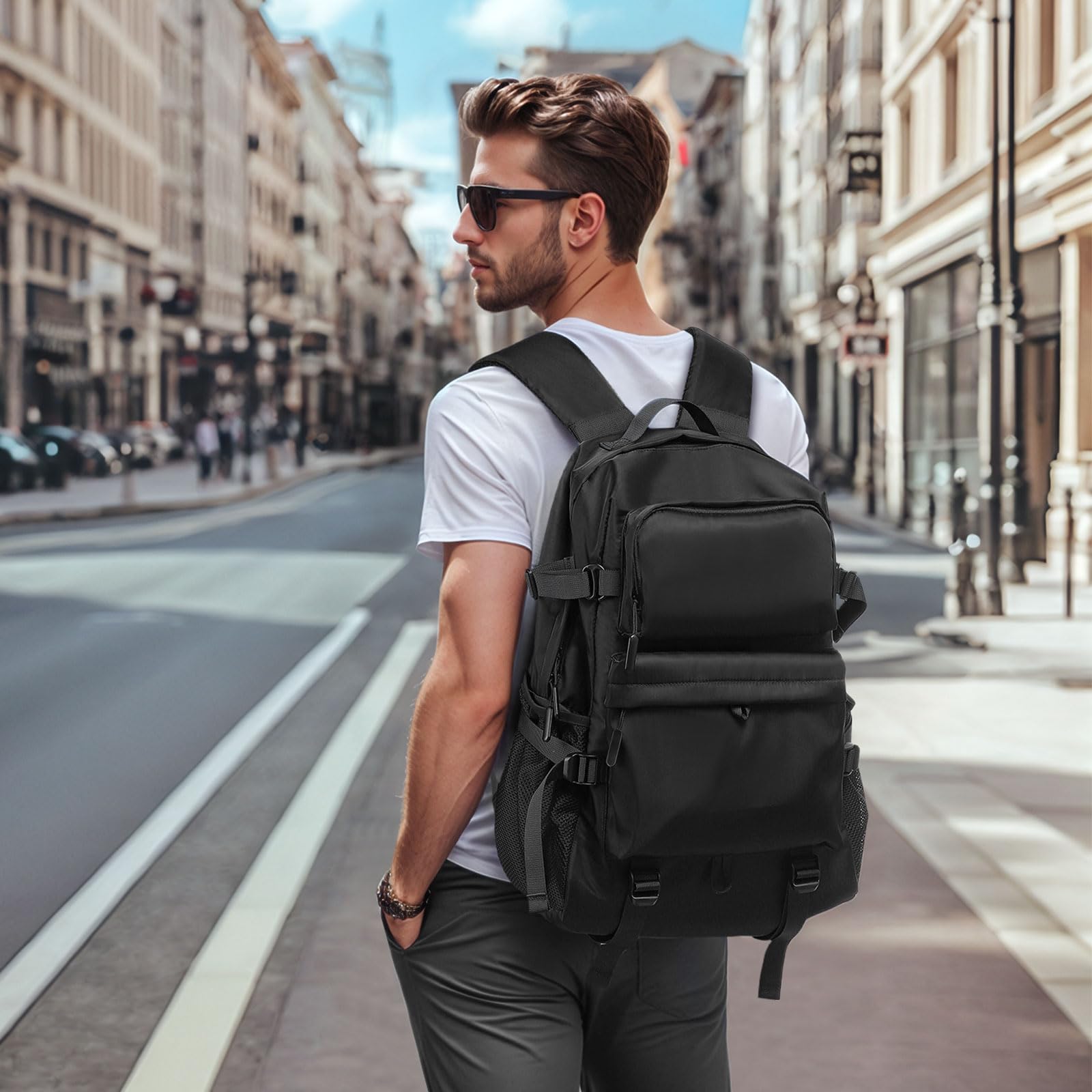SUIKIHUM Laptop Backpack for Men Women, 28L Casual Daypack Backpack, Travel Business Work Bag, TSA Approved Water-Resistant, Black