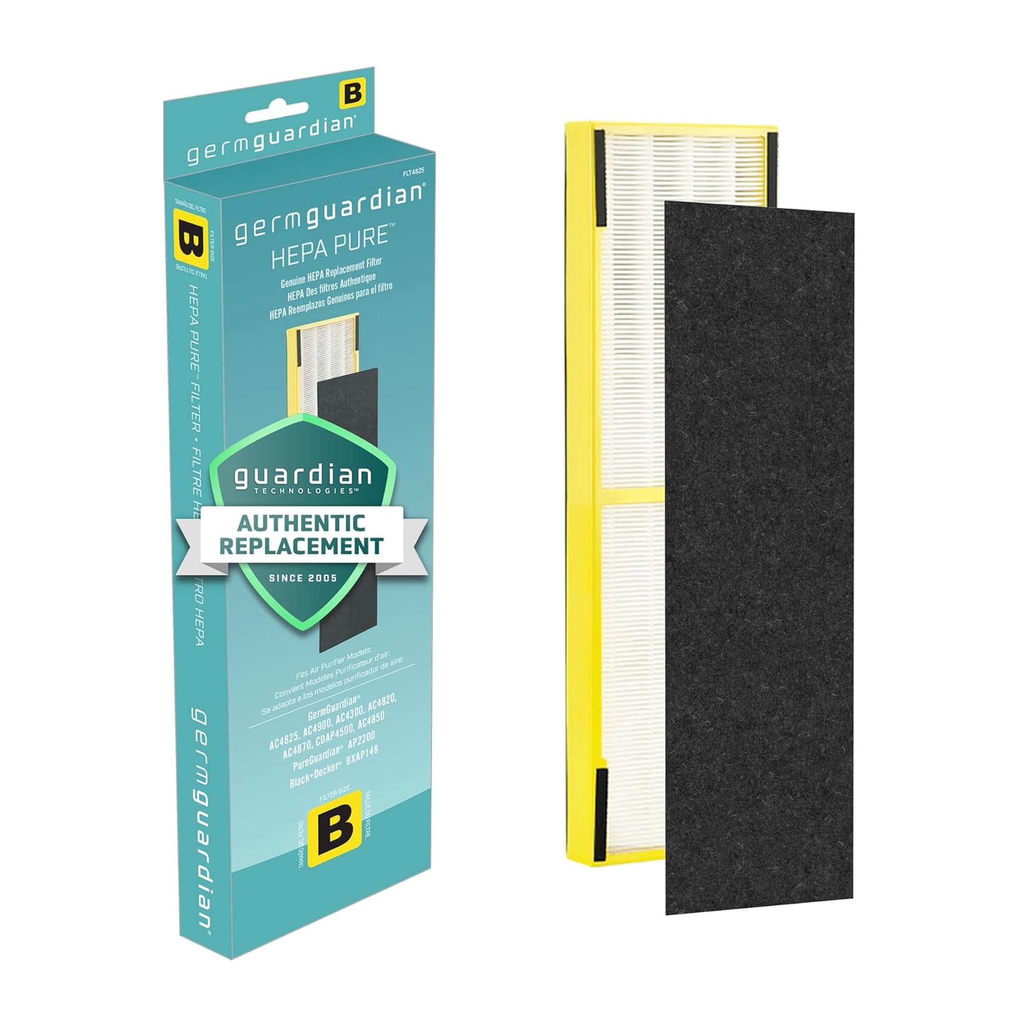 Germ Guardian FLT4825 HEPA GENUINE Air Purifier Replacement Filter B for GermGuardian AC4300BPTCA, AC4900CA, AC4825, AC4825DLX, AC4850PT, CDAP4500BCA, CDAP4500WCA and More, 1-Pack, Gray