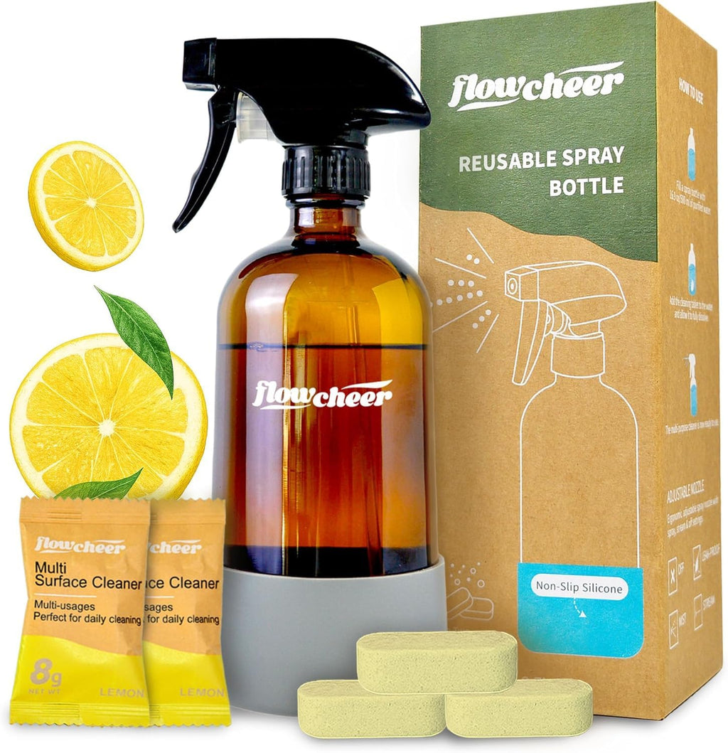 Flowcheer All Purpose Cleaner Concentrate Refills, Multi Surface Clean Refill,No Toxic Cleaning Tablets(12Pack)-Makes 192 fl oz(12x16Fl oz)Bottles of Spray Cleaner for Household&Kitchen Cleaning-Lemon