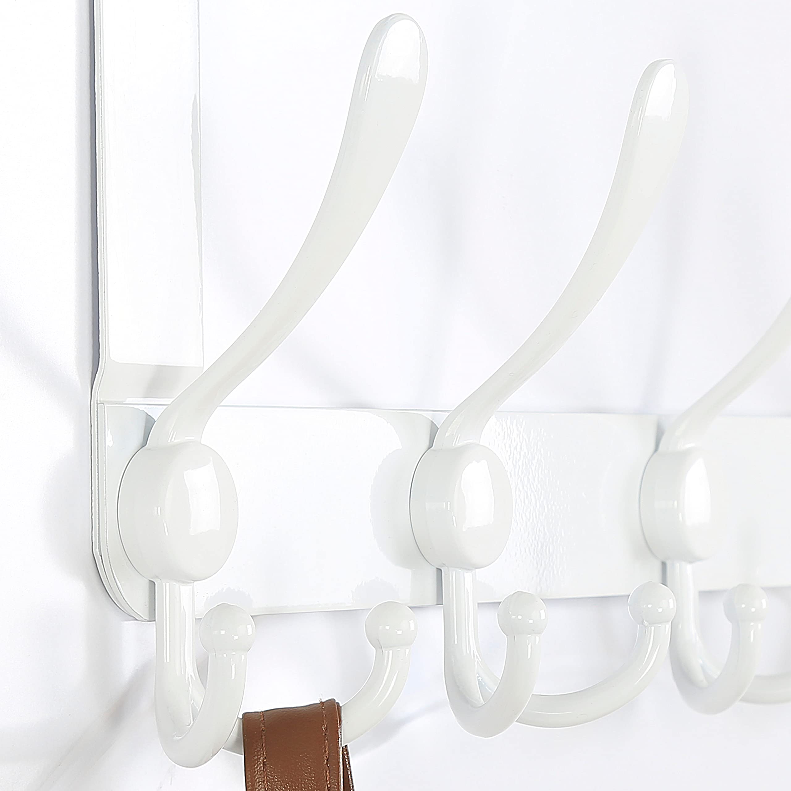 SKOLOO Over The Door Hook 5 Tri Hooks, Stainless Steel Heavy Duty Over Door Hook for Hanging Coats Clothes Towels, Over Door Hanger for Bathroom Bedroom, White