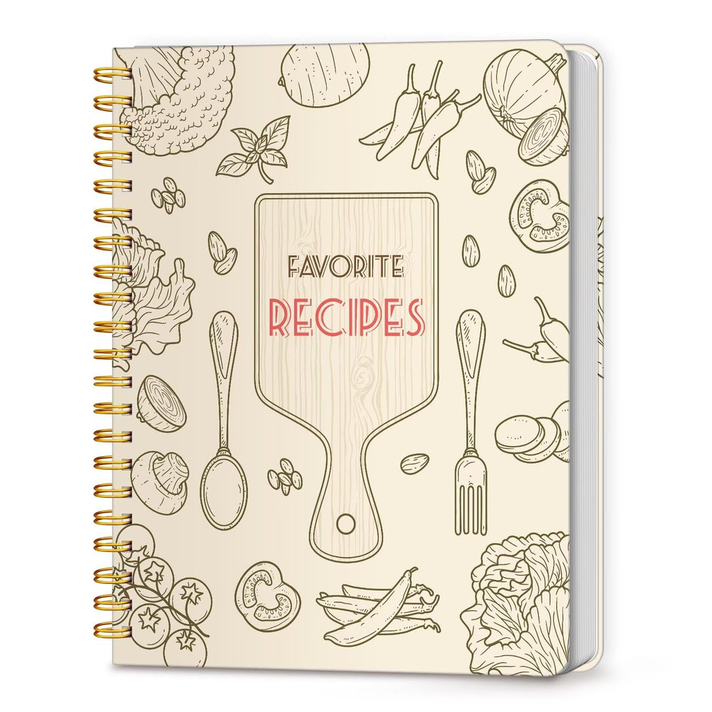 LuBudingJoy Blank Recipe Notebook to Write in Your Own Recipes, Full Page Sprial Hardcover Personal Recipe Organise, Recipe Journal(Wood Color)