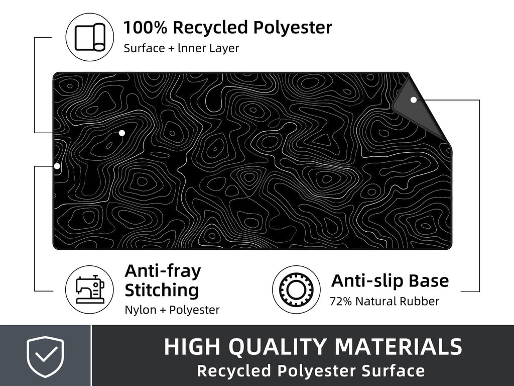 Rinaze Large Mouse Pad Desk Mat with Black Topographic, Anti-Slip Keyboard Pad with Multifunctional, Comfortable Gaming Mousepad, Office Desk Accessories for Computer, Home and Gaming