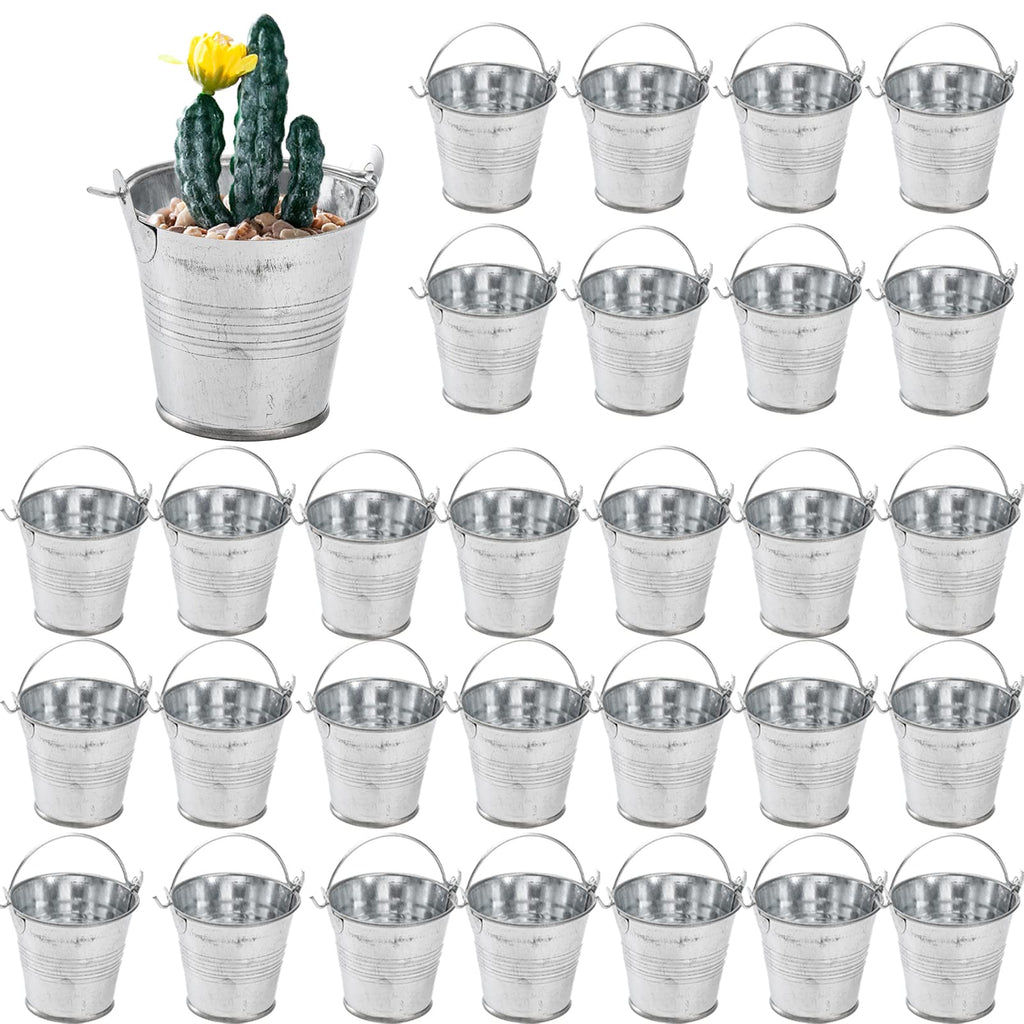 Frcctre 30 Pack Mini Metal Buckets with Handles, 1.6x 2.1 Inch Small Galvanized Tin Pails Metallic Containers Pails for Party Favor Crafts Gift