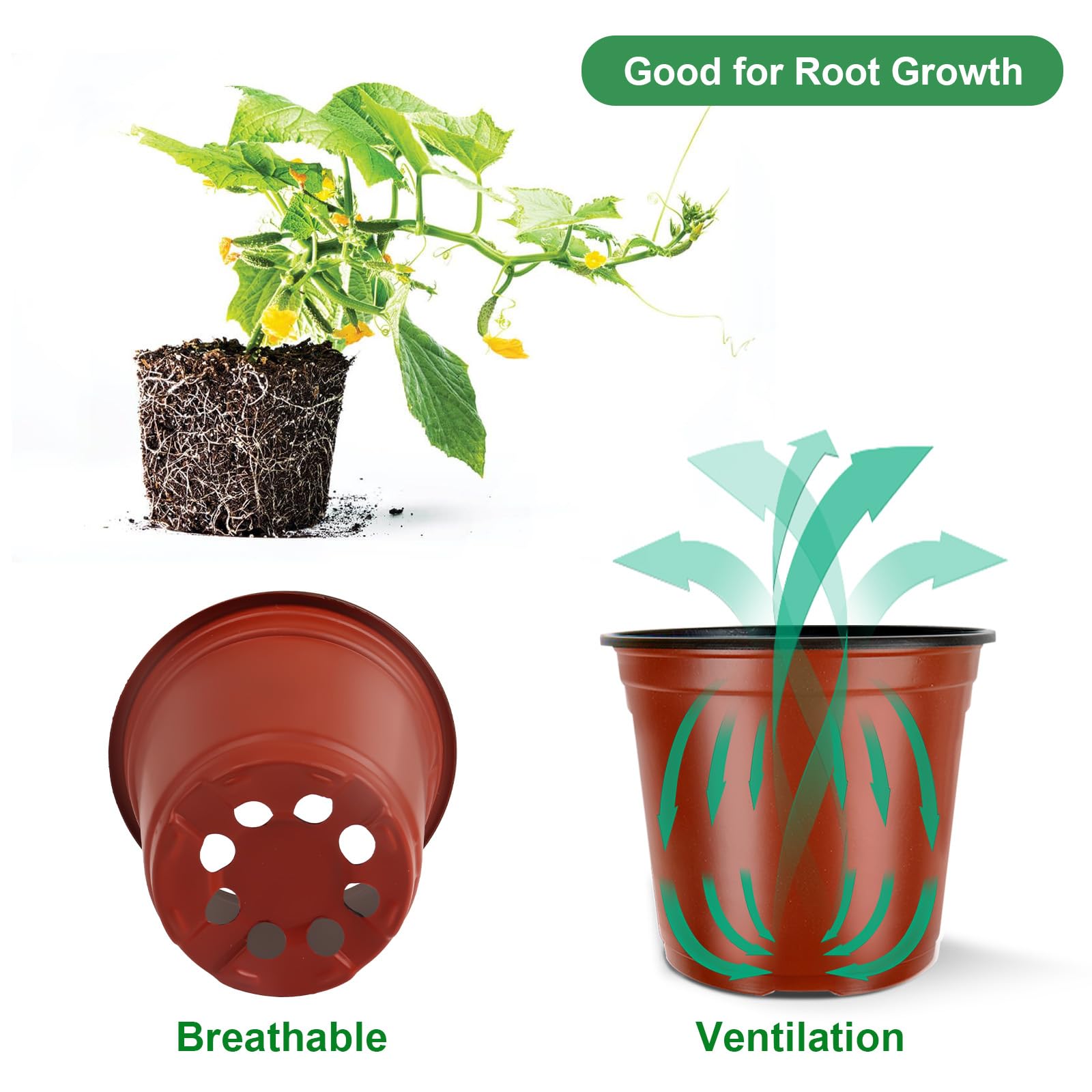 Nursery Pots, PEYOU 100 Pack 4" Plastic Plant Pots, Plant Flower Seedling Pots, Reusable Seed Starting Pots for Seedlings Transplanting Small Plants Growing