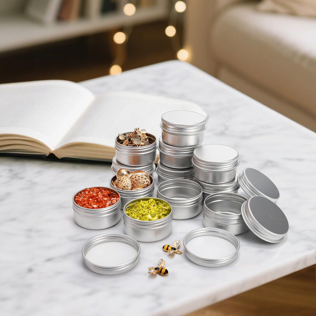 Tosnail 60 Pieces 1 oz Containers with Lids, Lip Balm Containers, Tin Cans with Lids Small Candle Jar Metal Tin Containers Salve Tins